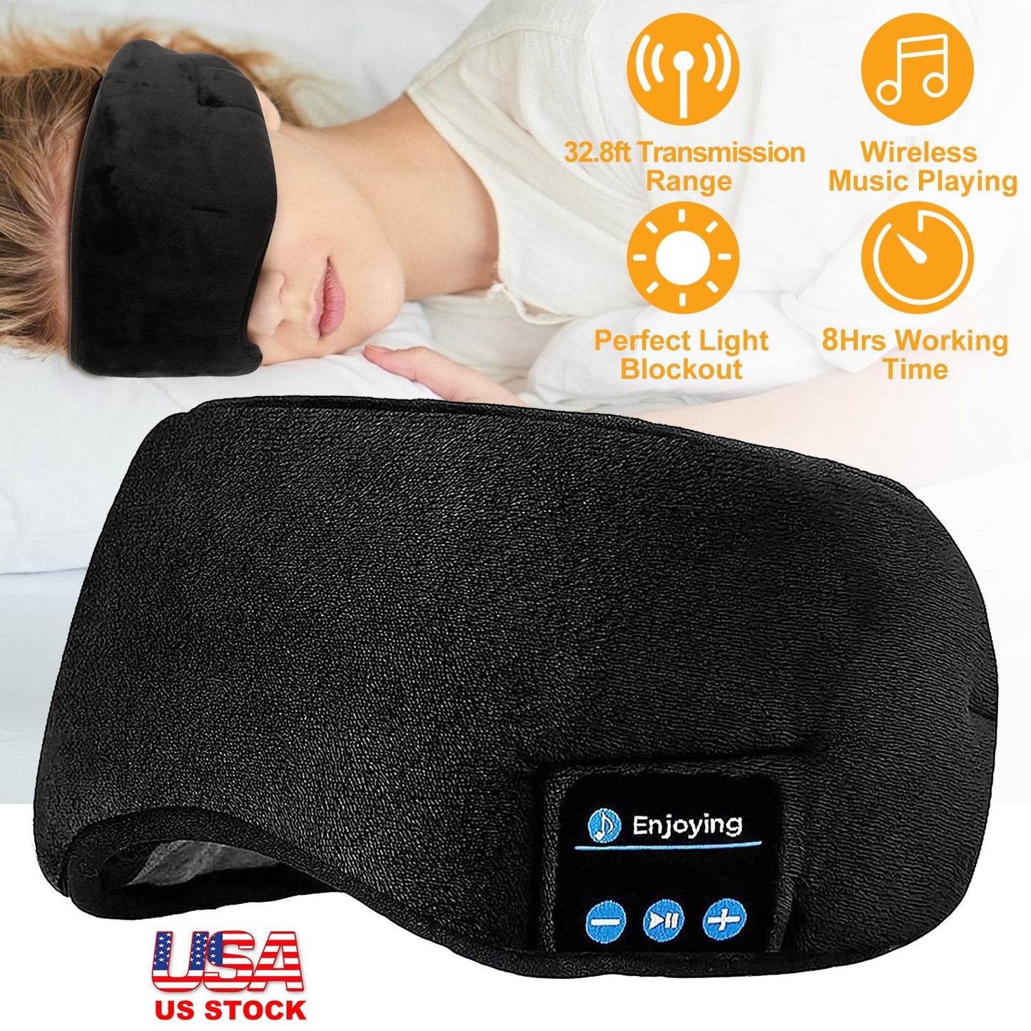 LJGelectro - Sleep Eye Mask Wireless Headphones Adjustable Hands-free Skin Friendly Cotton Mask Headsets w/ Speakers Microphone Washable For Insomnia Travel