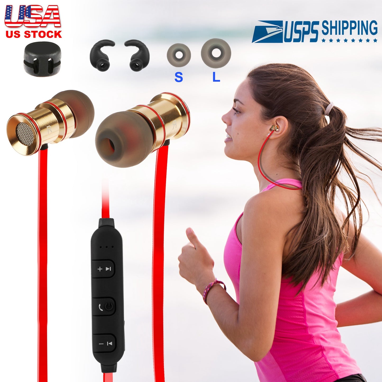 LJGelectro - Sport Headsets Wireless V4.1 In-Ear Stereo Headphones Sweat-proof Running Earphones w/Mic Hands-free
