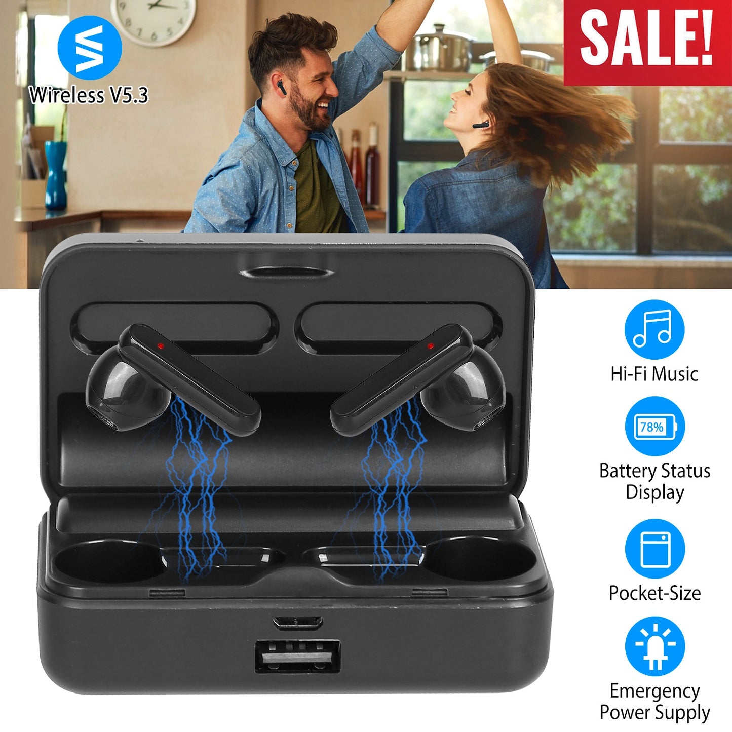 LJGelectro - 5.3 TWS Wireless Earbuds Touch Control Headphone in-Ear Earphone Headset w/ Charging Case Built-in Mic