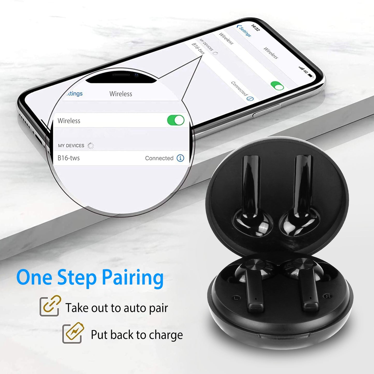LJGelectro - 5.0 TWS Wireless Earbuds with CVC6.0 Noise Canceling LED Screen Touch Control Headphone in-Ear Earphone Headset with Charging Case Built-in Mic