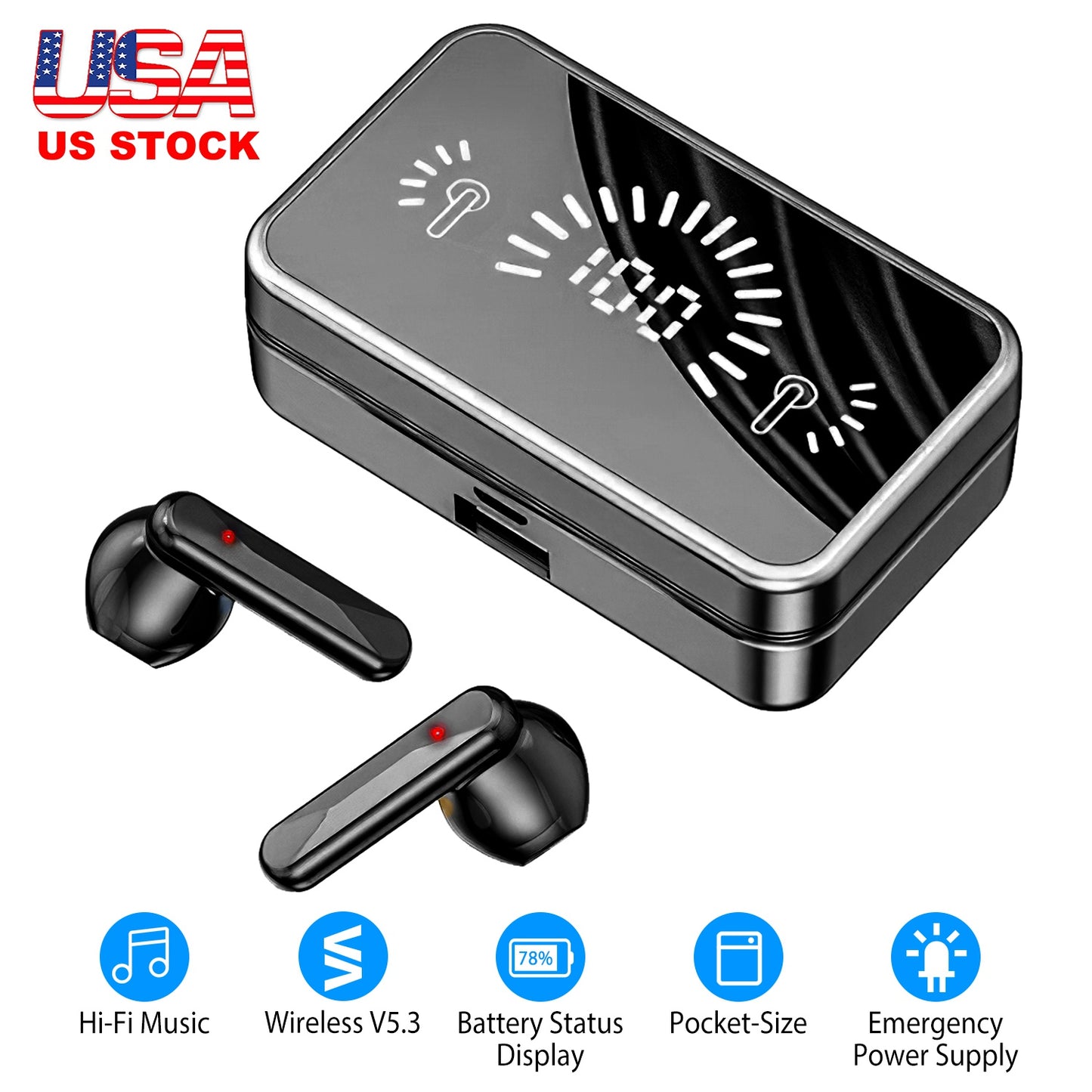 LJGelectro - 5.3 TWS Wireless Earbuds Touch Control Headphone in-Ear Earphone Headset w/ Charging Case Built-in Mic