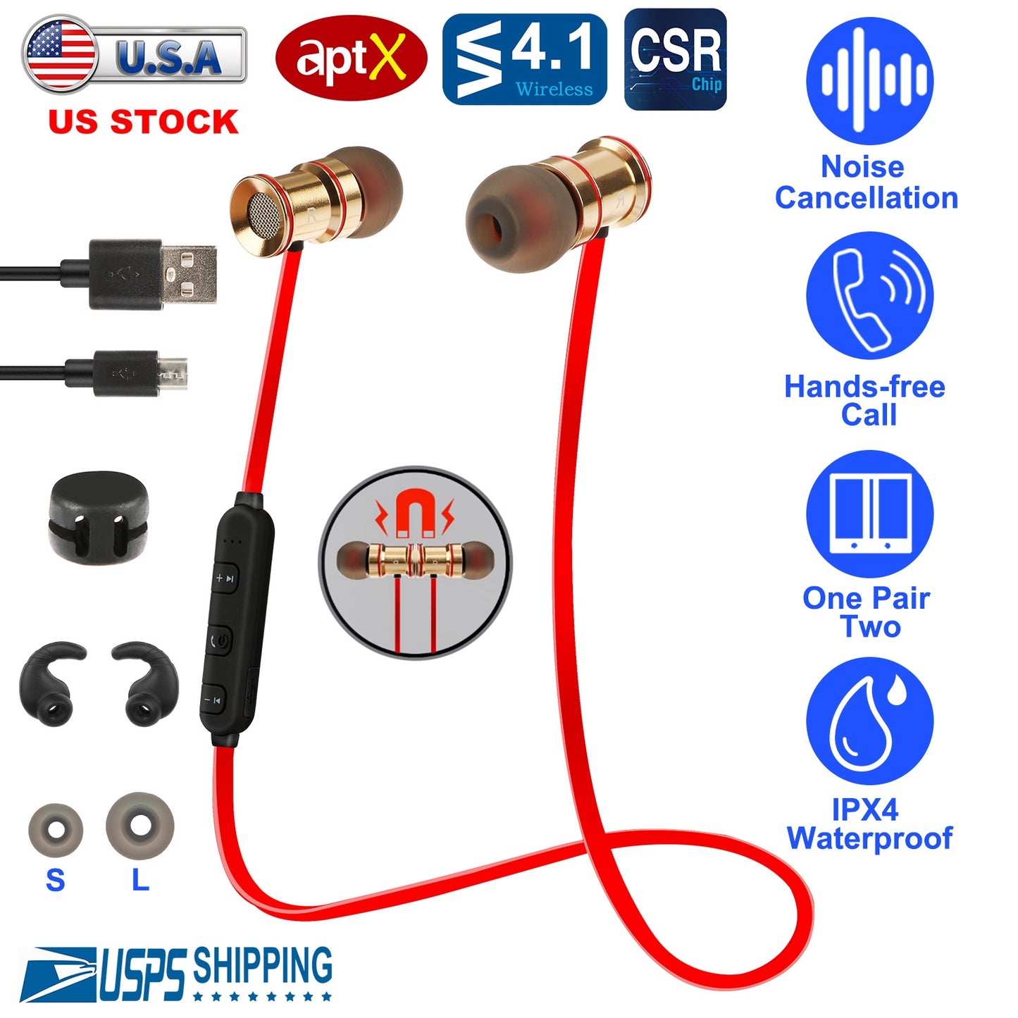 LJGelectro - Sport Headsets Wireless V4.1 In-Ear Stereo Headphones Sweat-proof Running Earphones w/Mic Hands-free