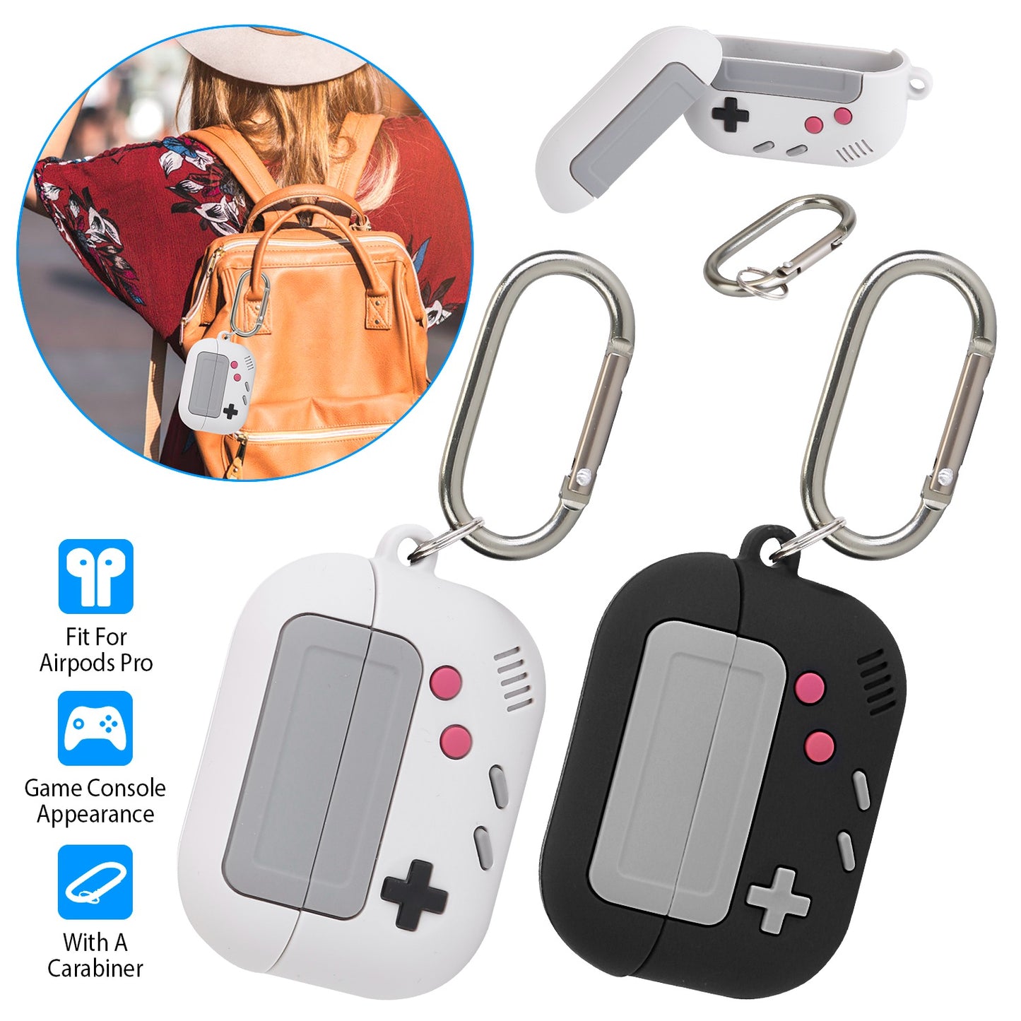 LJGelectro - Silicone Protective Case Fit for Airpod Pro Full Protective Cover Shock-Absorbing Soft Silicone Case w/ Carabiner