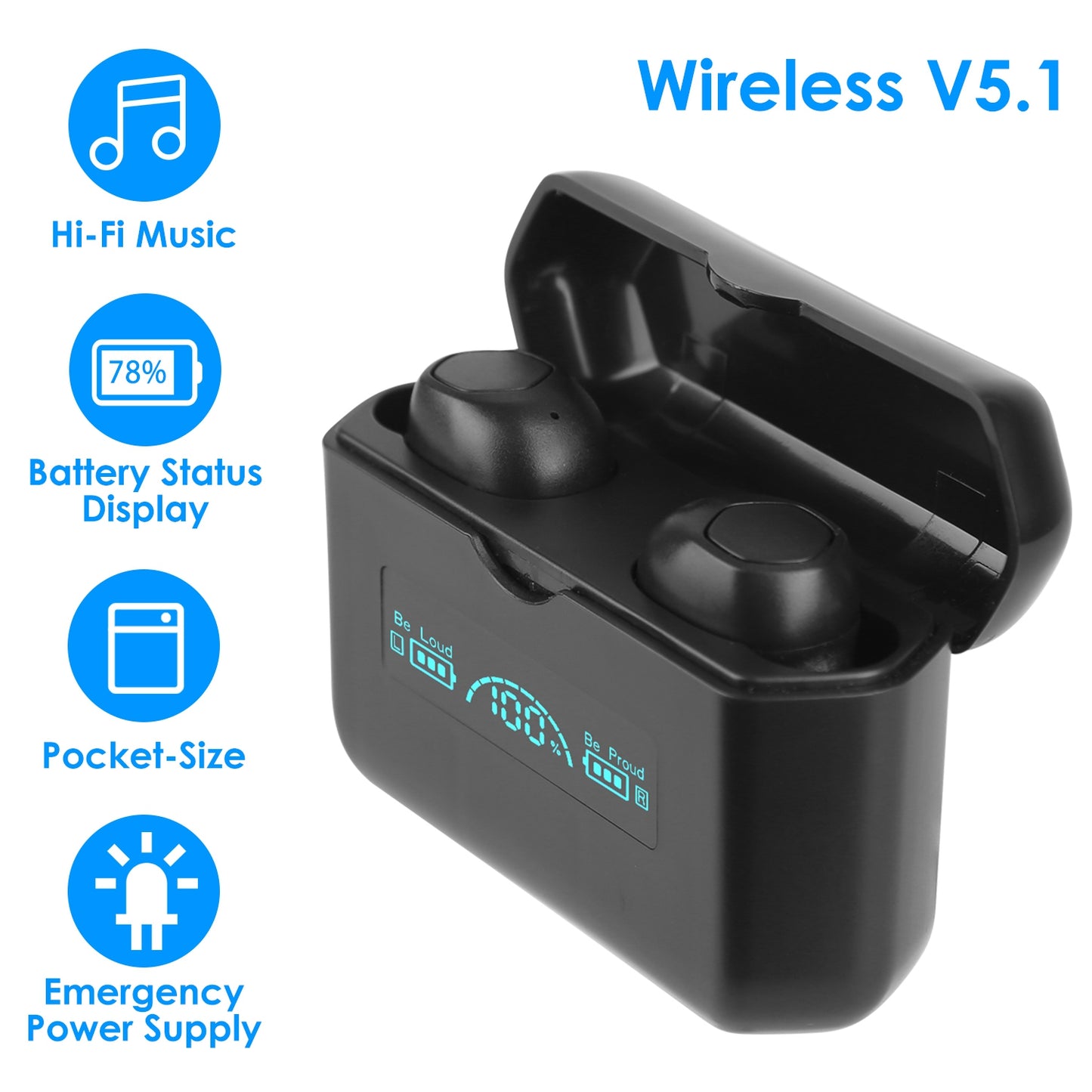 LJGelectro - 5.1 TWS Wireless Earbuds Headphone in-Ear Earphone Headset w/ Charging Case IPX4 Waterproof Power Bank