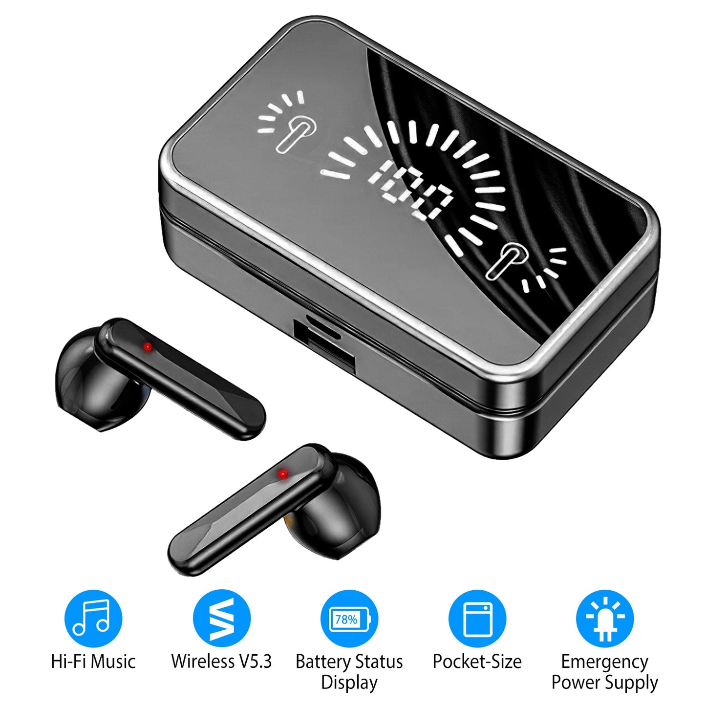 LJGelectro - 5.3 TWS Wireless Earbuds Touch Control Headphone in-Ear Earphone Headset w/ Charging Case Built-in Mic
