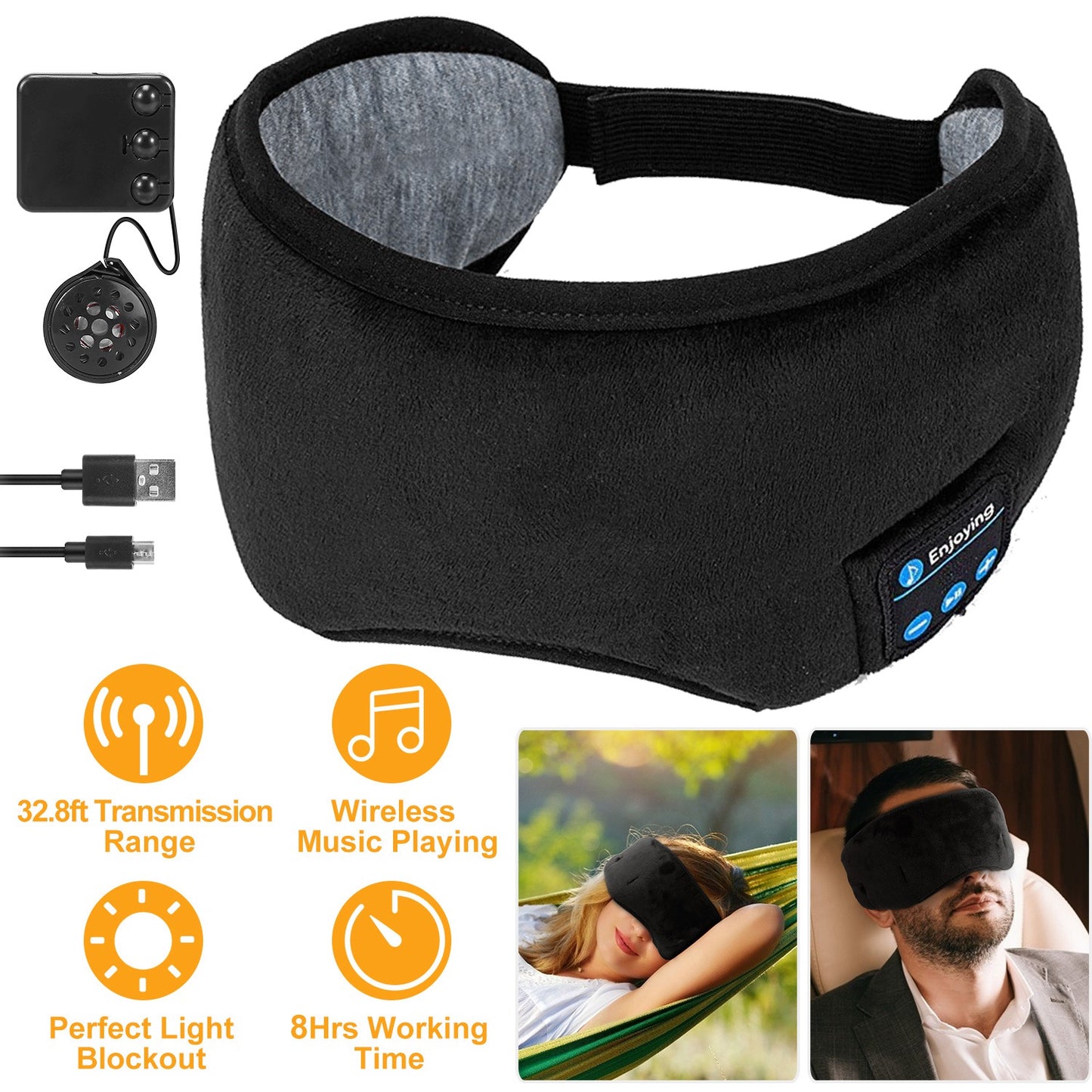 LJGelectro - Sleep Eye Mask Wireless Headphones Adjustable Hands-free Skin Friendly Cotton Mask Headsets w/ Speakers Microphone Washable For Insomnia Travel