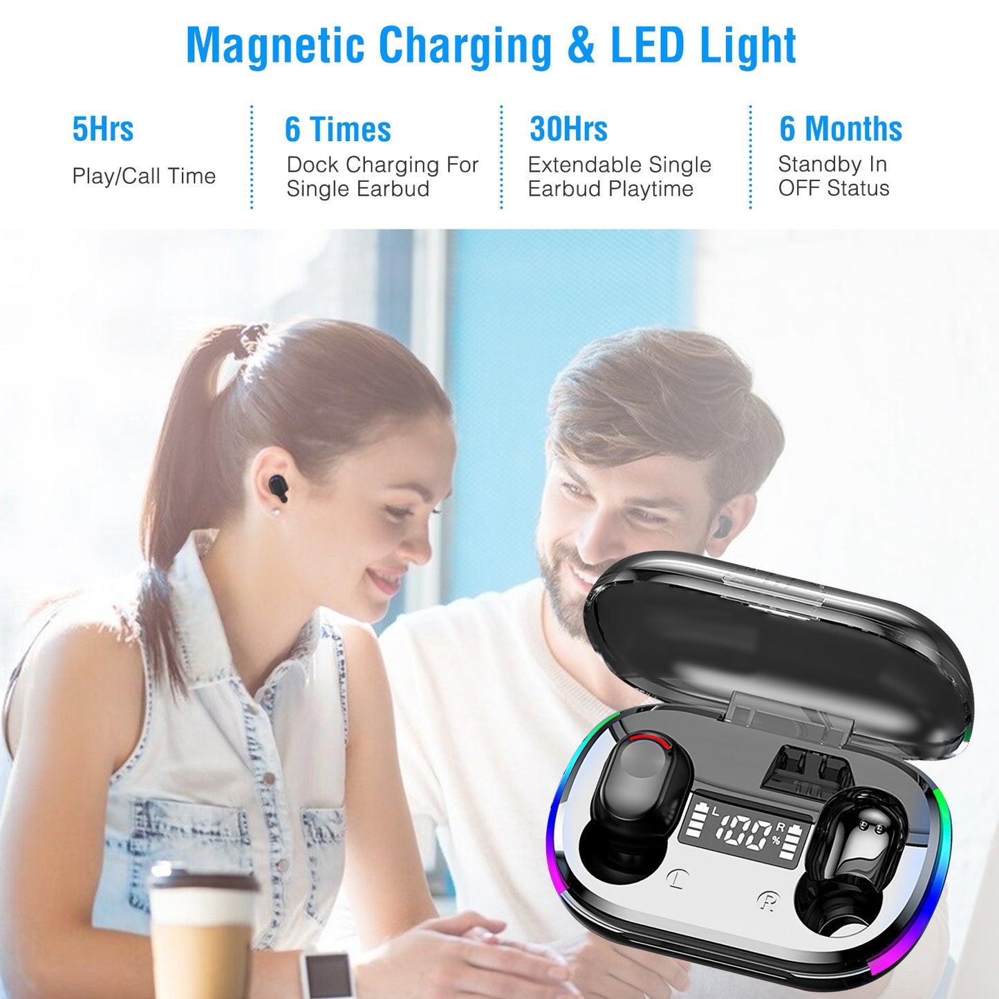 LJGelectro - Wireless V5.3 TWS Earbuds In-Ear Stereo Headset Earphone Earpiece with Microphone Magnetic Charging Dock for Driving Working Traveling