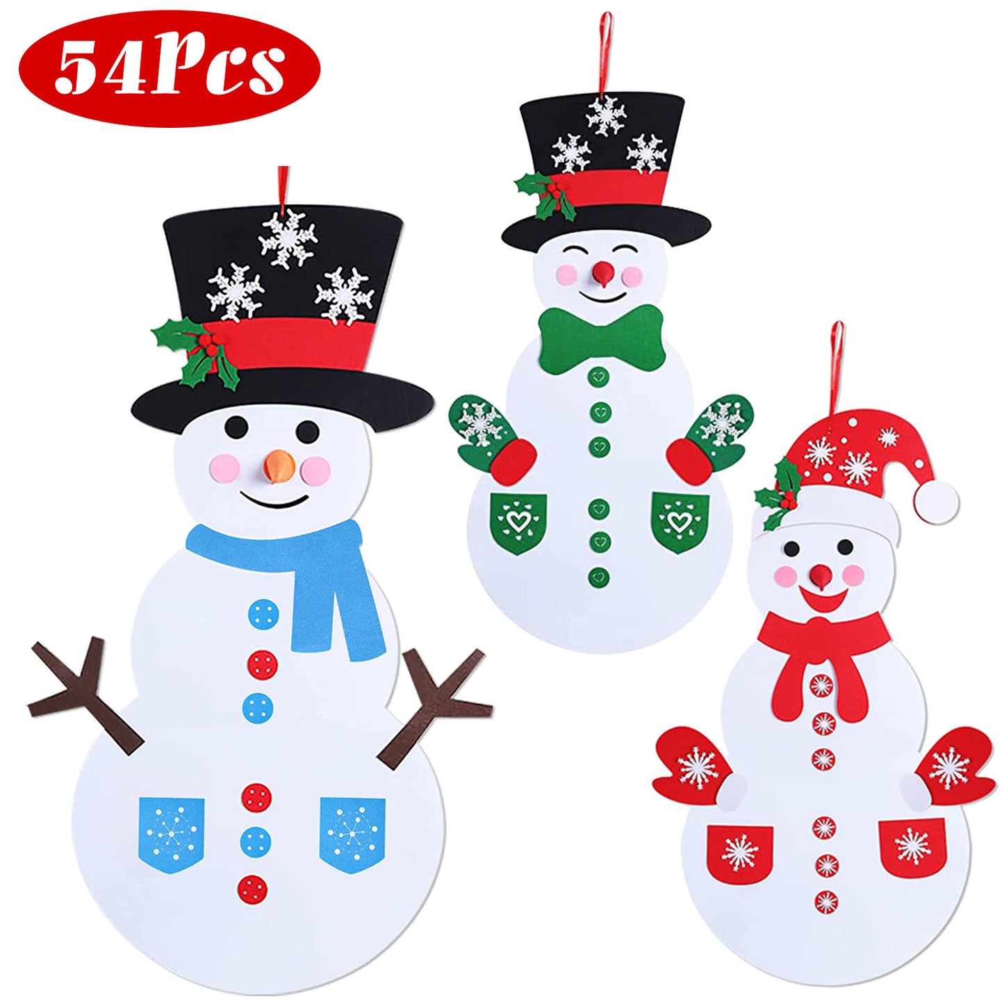 LJGelectro - Felt Christmas Snowman Set DIY Felt Christmas Hanging Decorations Kits with 54Pcs Detachable Ornaments Xmas Gift for Toddlers