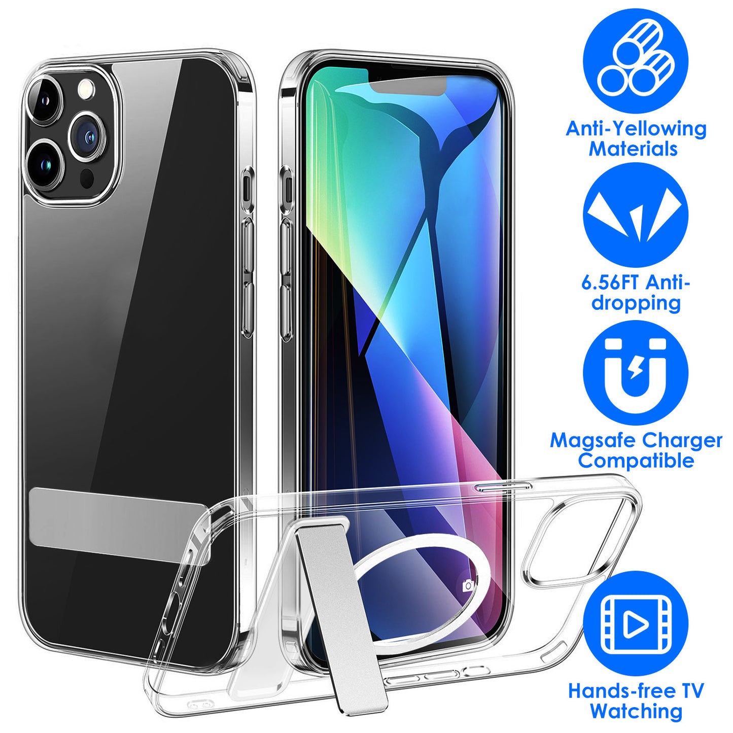 LJGelectro - Magnetic Metal Kickstand Clear Case Shockproof Anti Yellowing Phone Cover Compatible with Magsafe Fit for IOS Phone 14 Pro Max