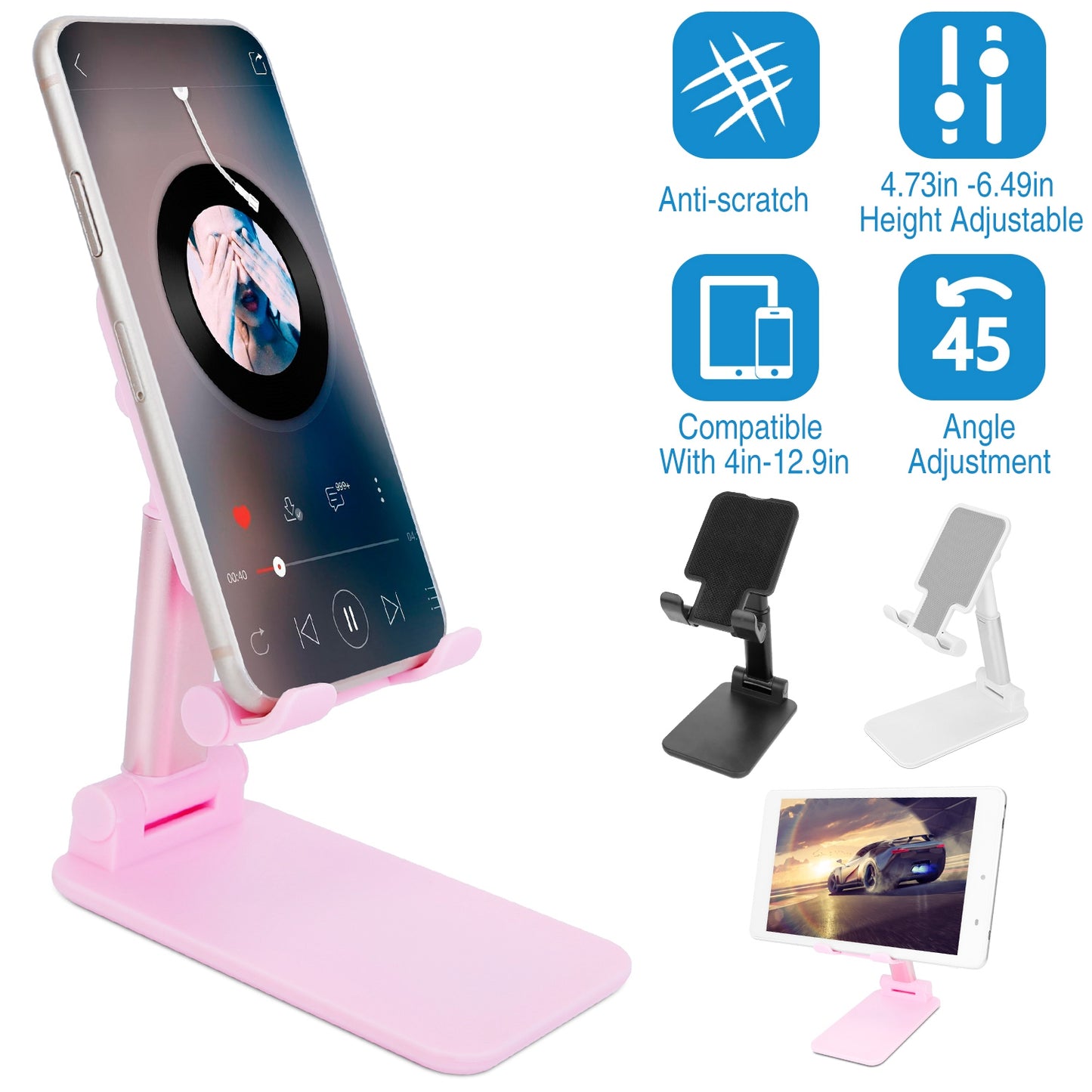 LJGelectro - Foldable Desktop Phone Stand Angle Height Adjustable Tablet Holder Cradle Dock w/ Mirror Fit For 4-12.9in Device