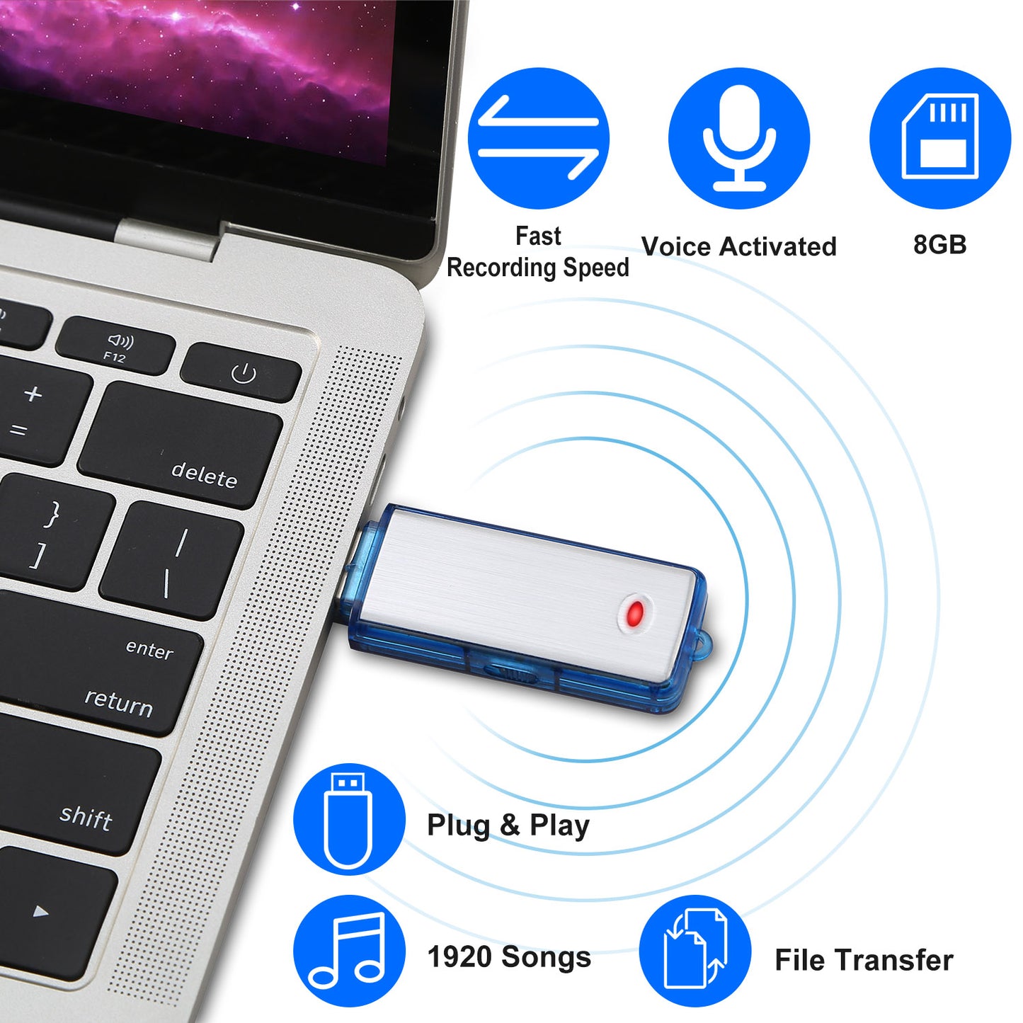 LJGelectro - Mini Voice Recorder 8GB Digital Sound Audio Activated Recorder USB Flash Drive Disk w/ 96Hrs Recording U Disk Recorder For Meeting Lectures