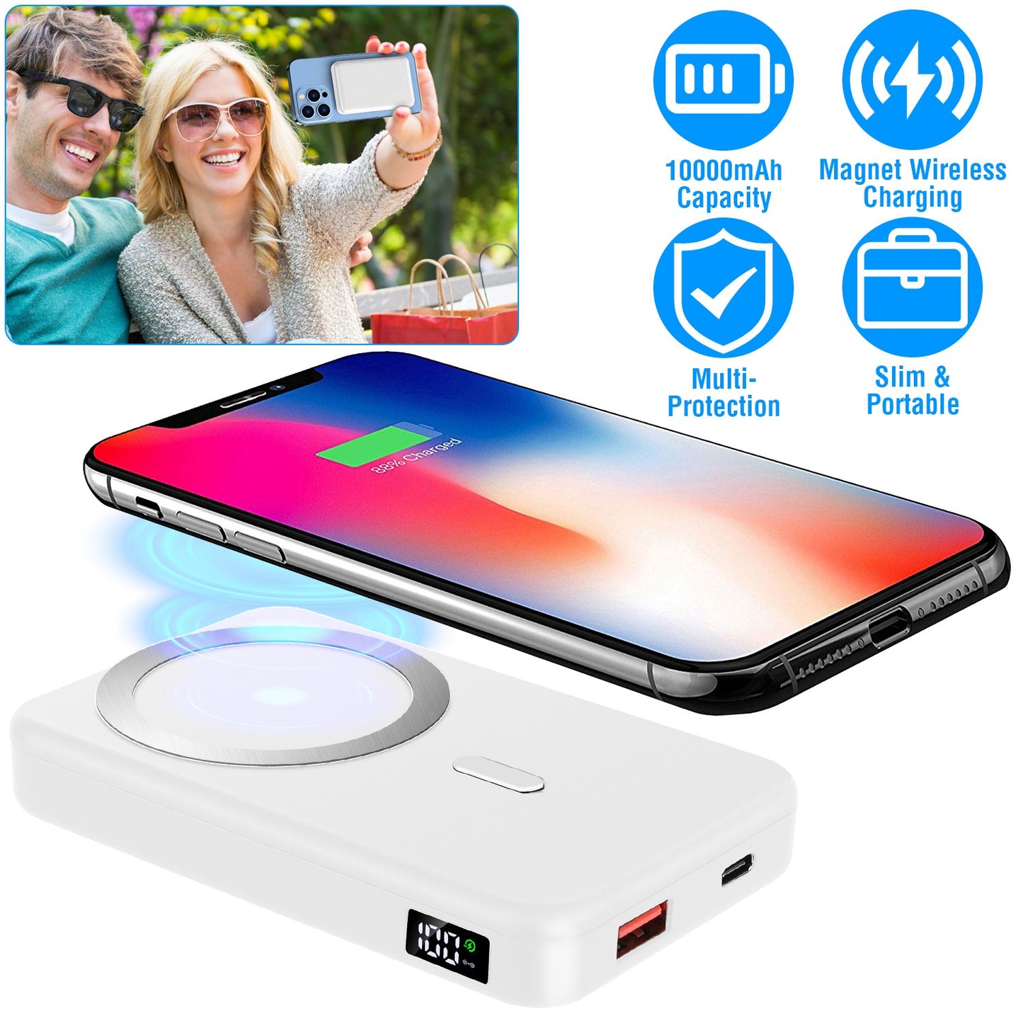 LJGelectro - Wireless Power Bank 10000mAh Magnetic Portable Charger 22.5W Fast Charging Fit for iPhone 12/13 /Pro/Mini/Pro Max