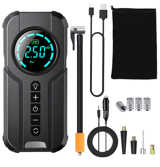 LJGelectro - Car Tire Inflator Pump Portable Car Air Compressor Wireless Electric Air Pump 150 PSI with LED Light