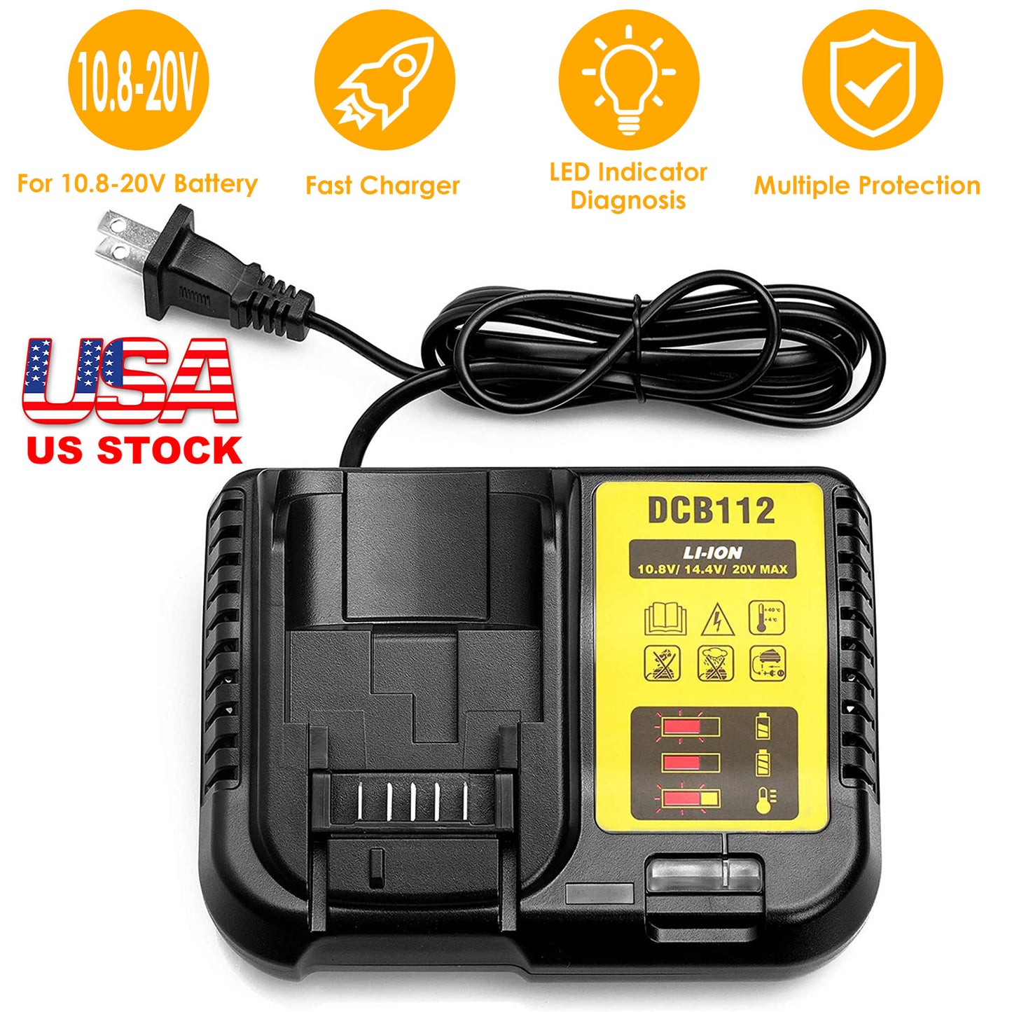 LJGelectro - Rapid Charger Replacement Fit for Dewalt 10.8-20V Battery DCB107 DCB101 DCB200 DCB205