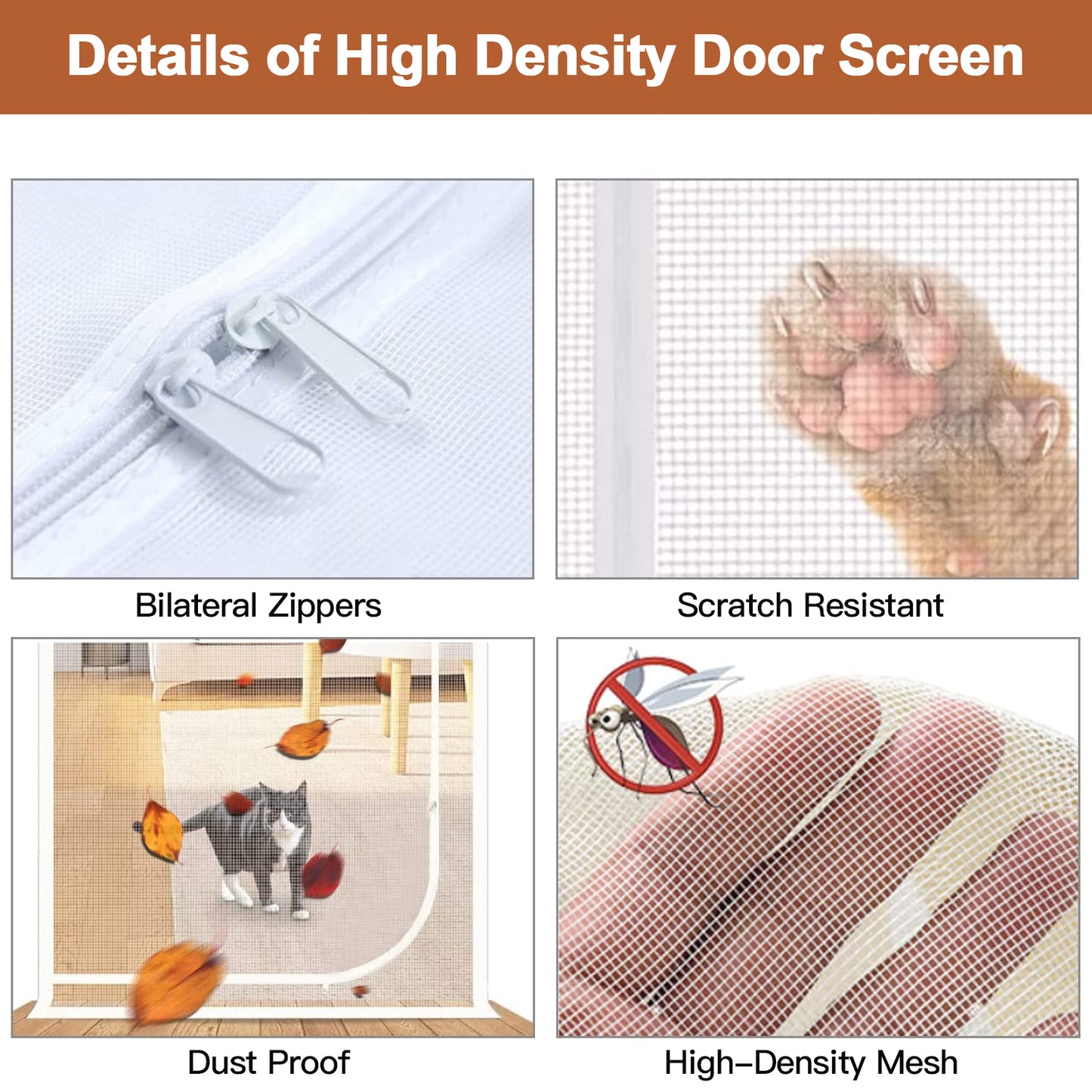 LJGelectro - Mesh Door Screen Enhanced Scratch-Proof Heavy Duty Pet Proof Screen with Double Sided Zipper for Home Bedroom Living Room Kitchen