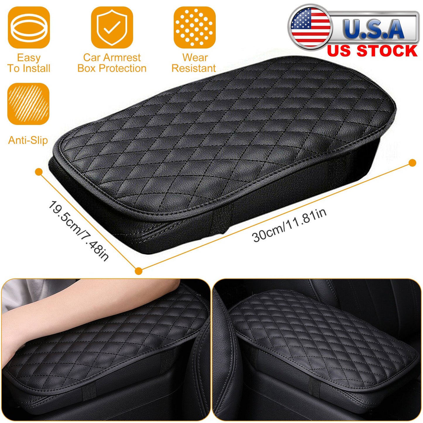 LJGelectro - Car Armrest Pad Cover PU Leather Auto Center Console Seat Box Cover Protector Car Accessories Armrest Cushion Pad Fit For Vehicle SUV Truck Car