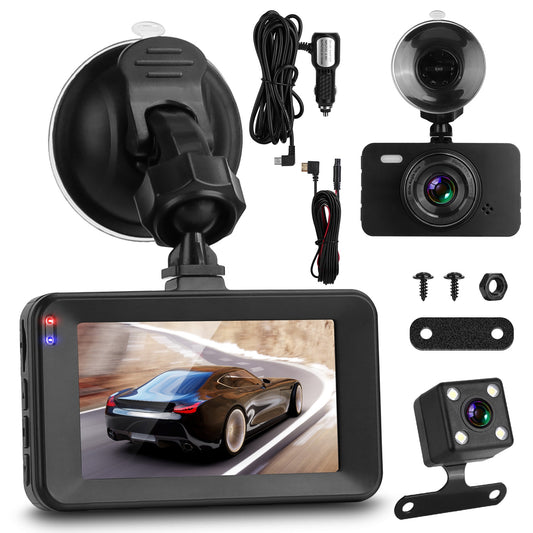 LJGelectro - 1080P Dual Dash Cam 3in Screen Vehicle Driving Recorder with Front Rear Camera G-Sensor Motion Detection Parking Monitor Night Vision Loop Recording 3