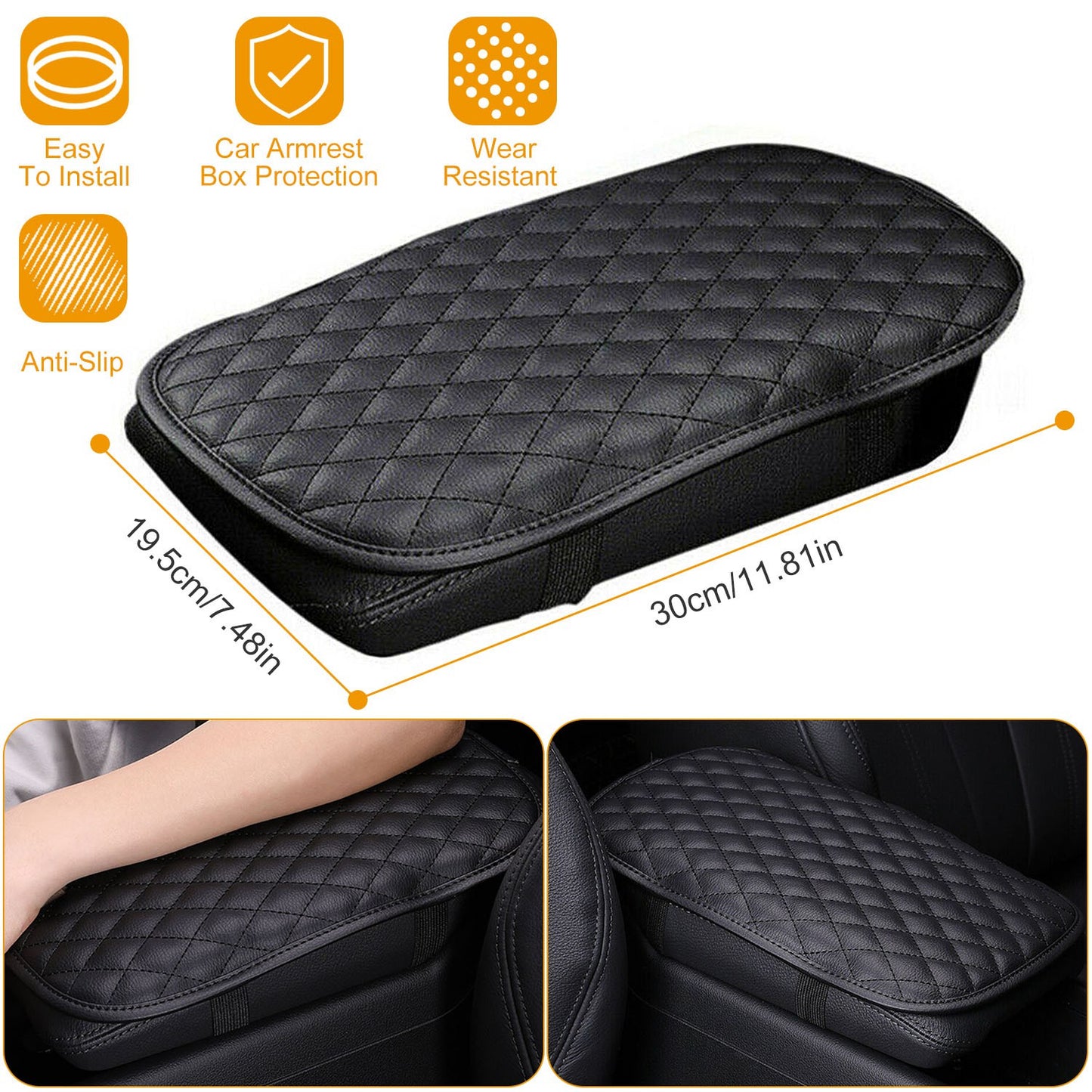 LJGelectro - Car Armrest Pad Cover PU Leather Auto Center Console Seat Box Cover Protector Car Accessories Armrest Cushion Pad Fit For Vehicle SUV Truck Car