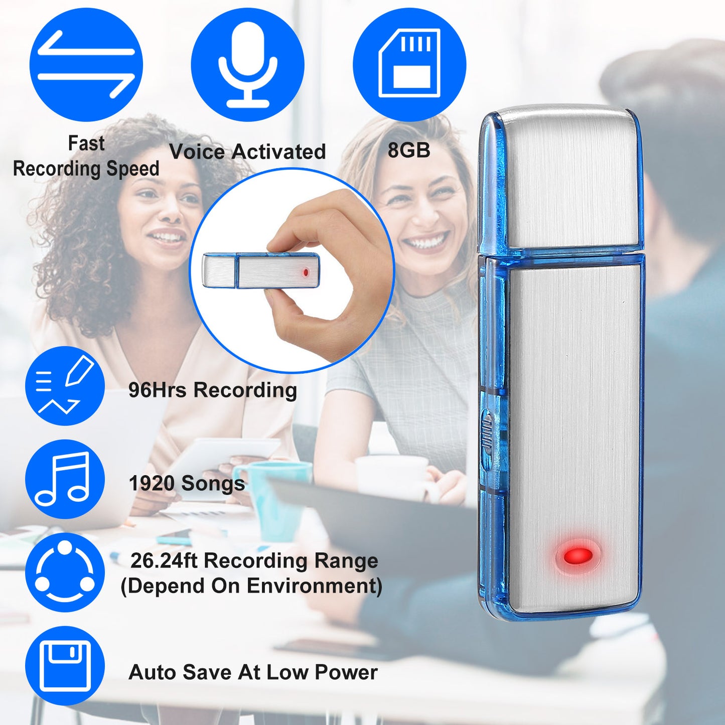 LJGelectro - Mini Voice Recorder 8GB Digital Sound Audio Activated Recorder USB Flash Drive Disk w/ 96Hrs Recording U Disk Recorder For Meeting Lectures