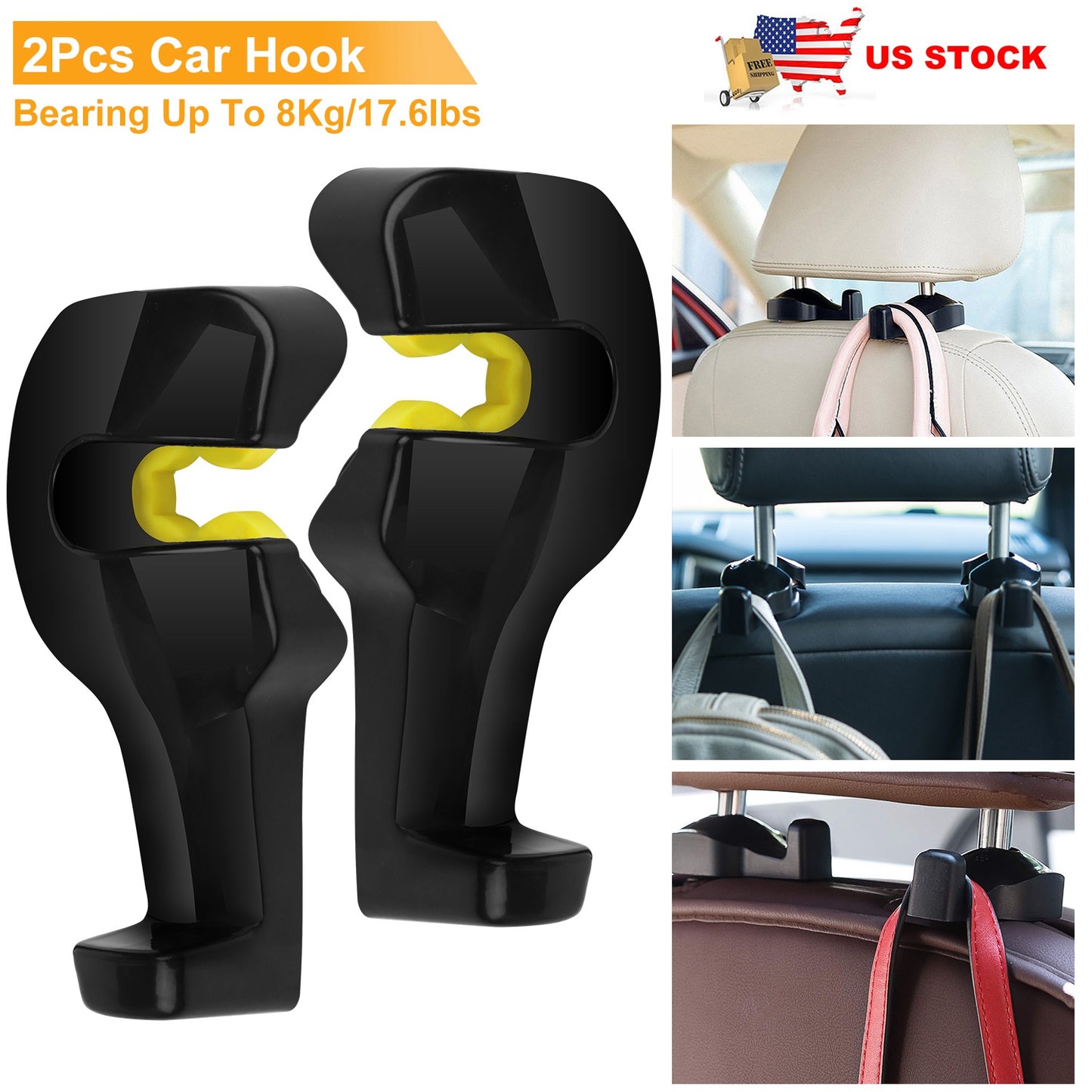 LJGelectro - 2Pcs Car Seat Headrest Hanger Car Headrest Hanging Hook For Bag Purse Cloth Grocery Organizer