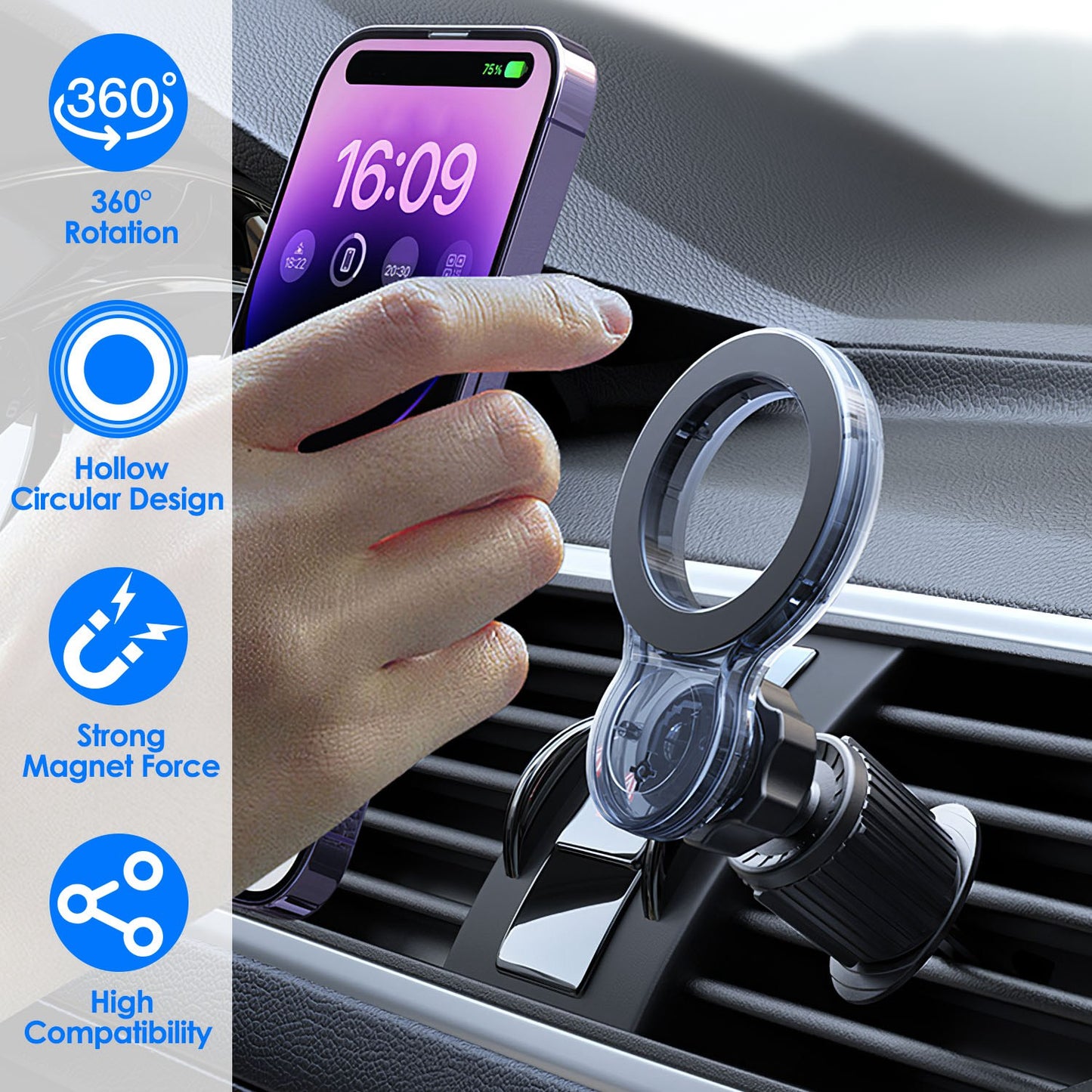 LJGelectro - Car Mount Magnetic Phone Holder For Car Vent 360° Rotation Hands Free Phone Mount Compatible with MagSafe IPhone 12 13 14 Mini Pro Max All Phones