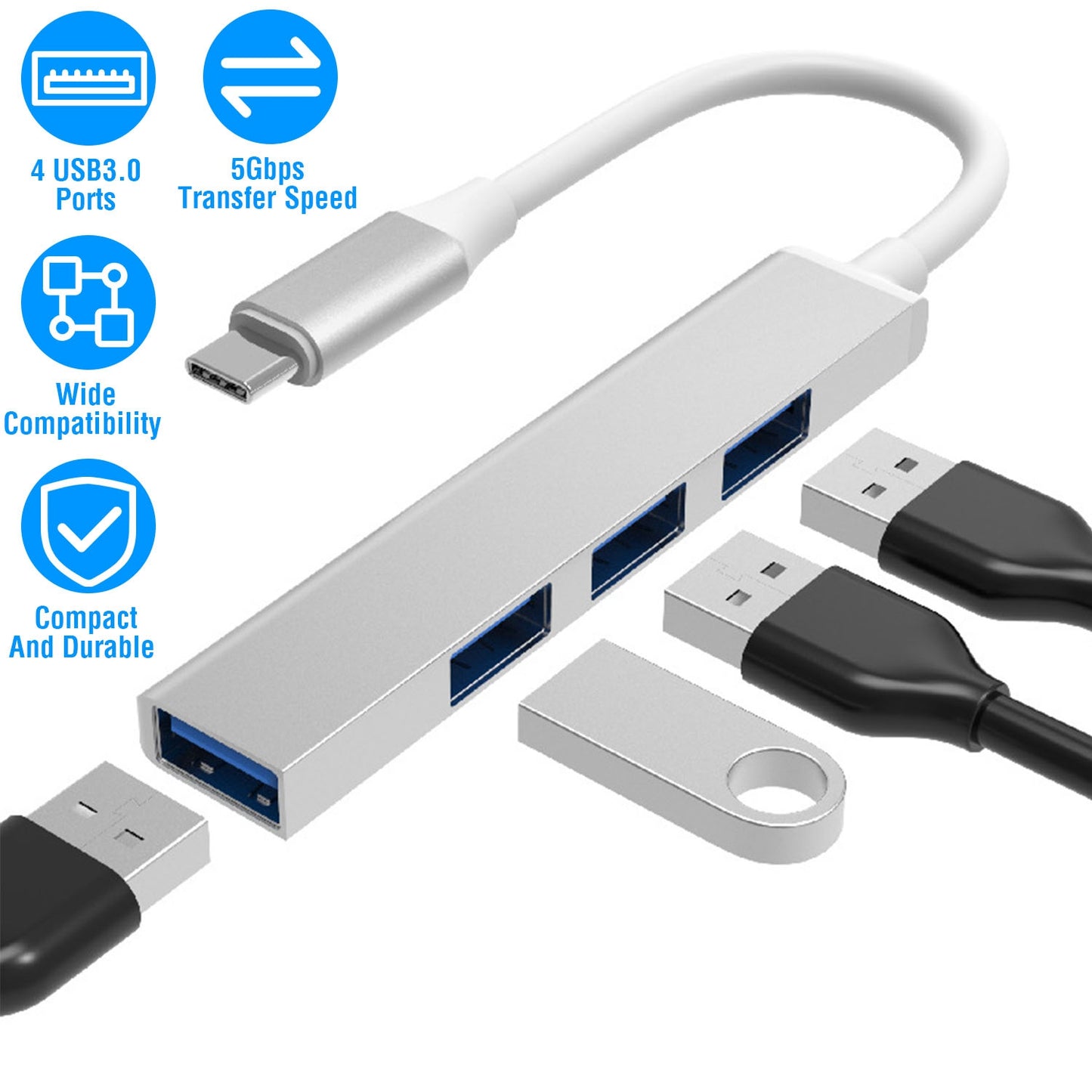 LJGelectro - Type C to USB 3.0 Hub USB-C 4 Port USB C Adapter Expander Multi Splitter for Macbook PC Mac iPad