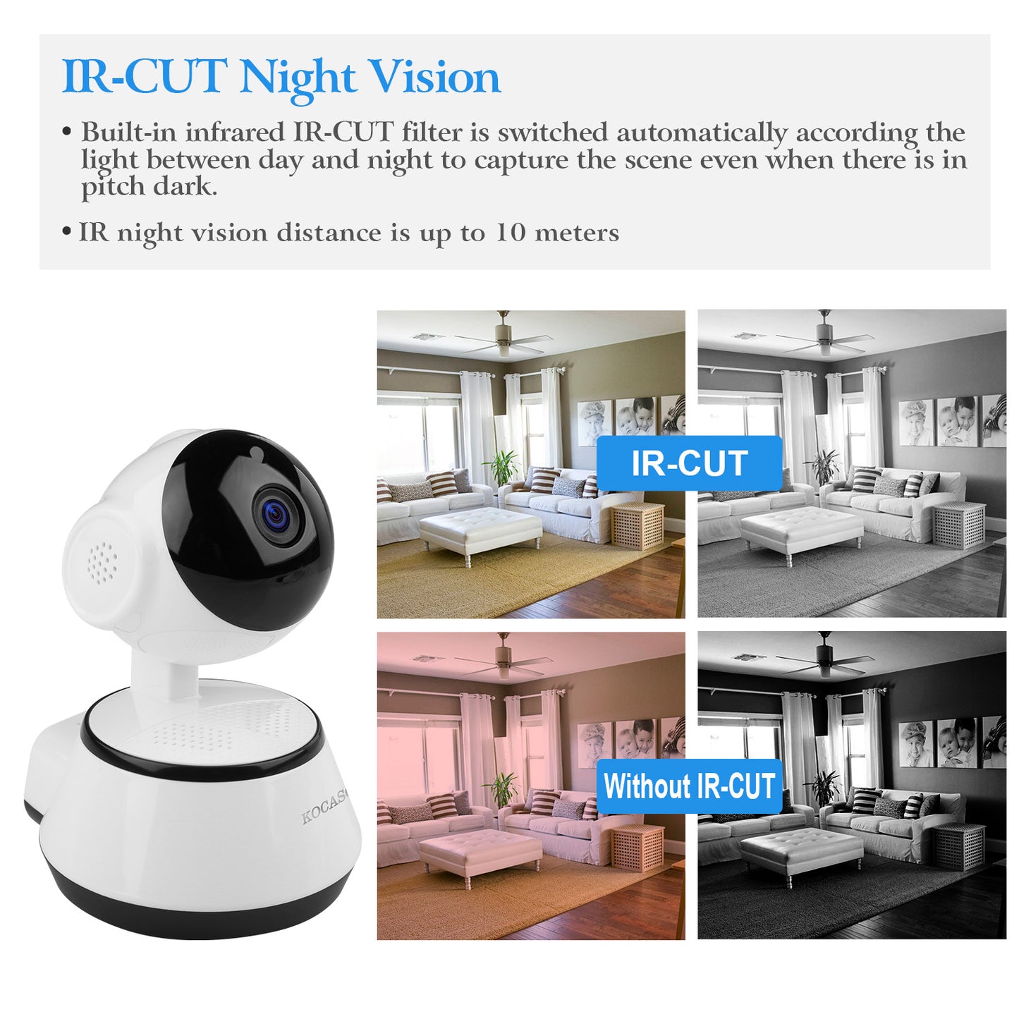 LJGelectro - KOCASO 720P WiFi IP Camera Motion Detection IR Night Vision Indoor 360° Coverage Security Surveillance App Cloud Available