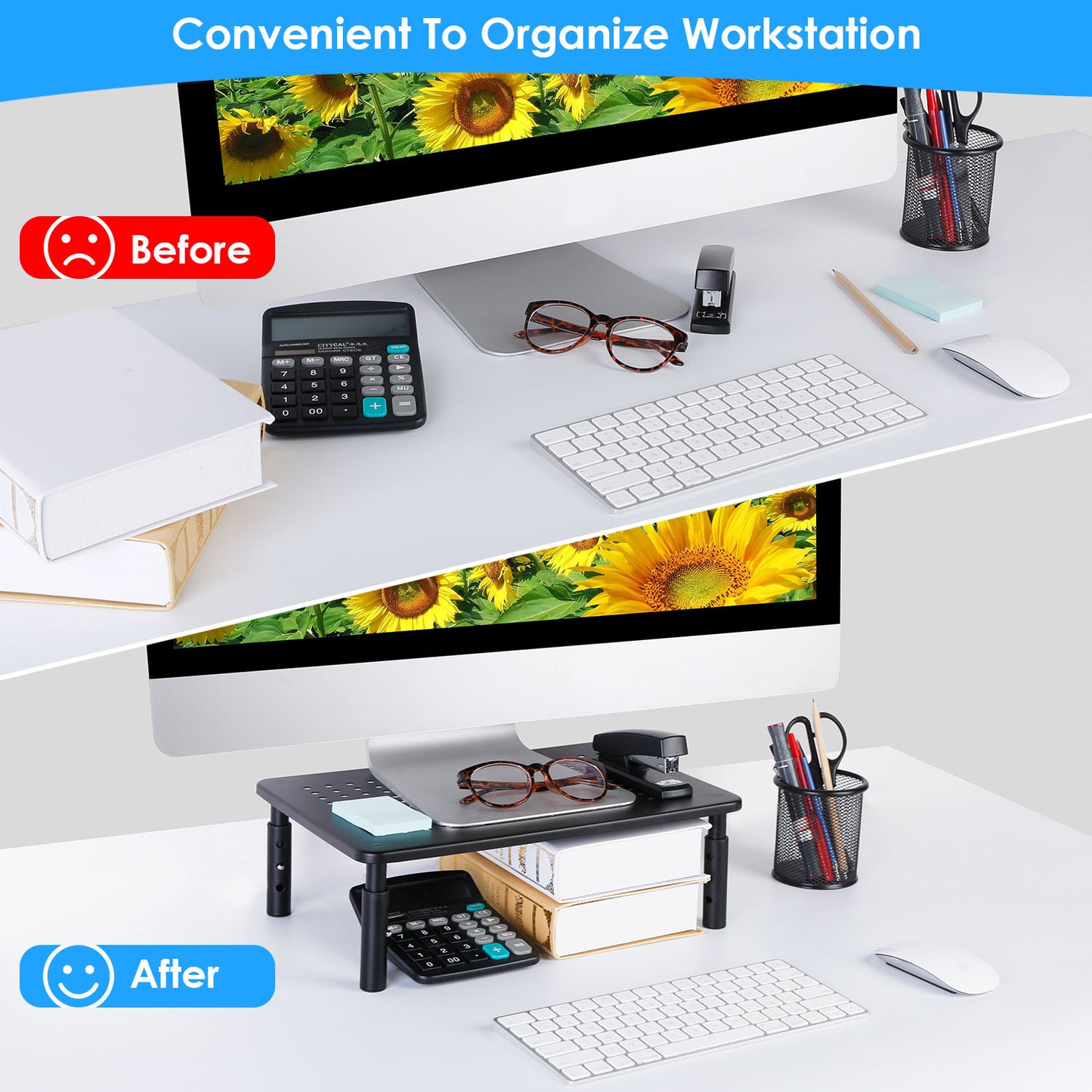 LJGelectro - Monitor Stand Riser 3 Height Adjustable Desk Riser Organizer w/ Ventilation Holes For Desktop PC Laptop Printer