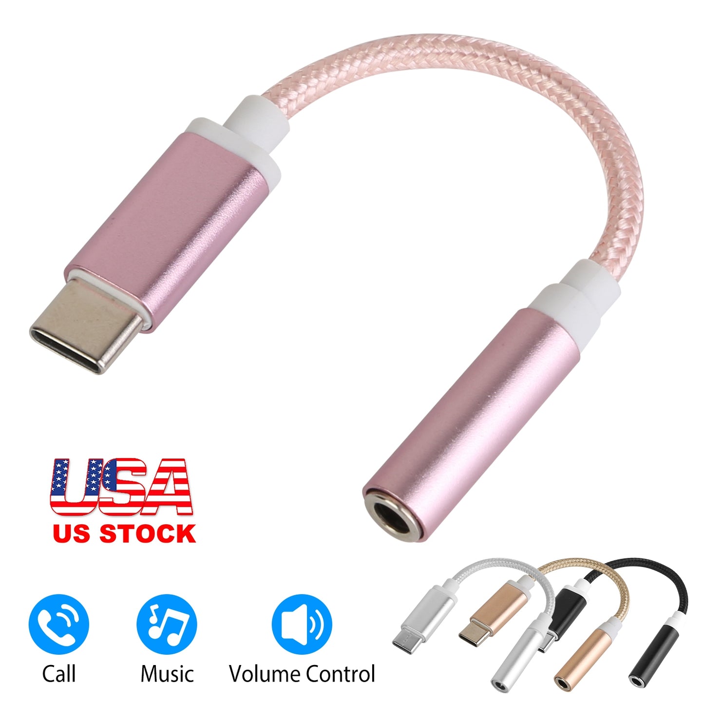 LJGelectro - USB-C Type C Adapter Port to 3.5mm Aux Audio Jack Earphone Headphone Cable Cord