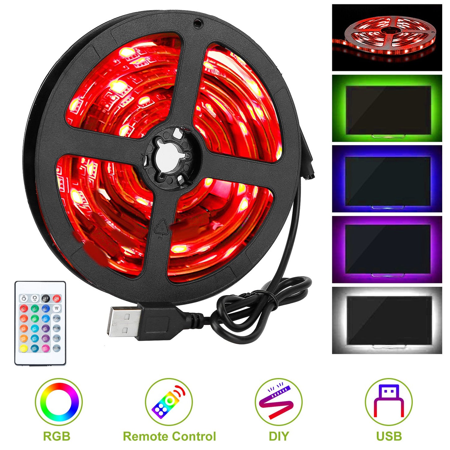 LJGelectro - TV LED Backlight Strip 6.56ft Waterproof RGB Strip Light USB Monitor Lighting Kit w/ Remote Controller 16 Colors For 40-60 in TV