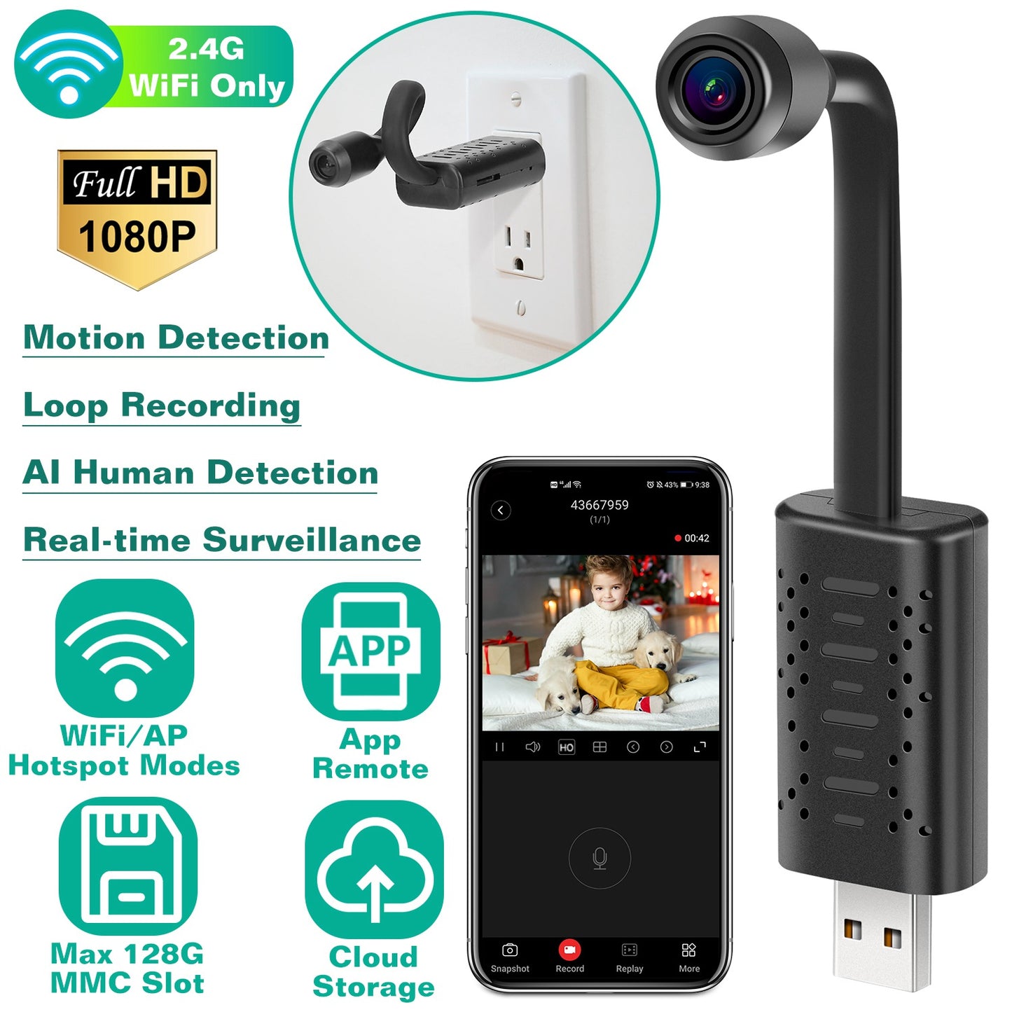 LJGelectro - 1080P HD Mini USB IP Camera Motion Detection Loop Recording WiFi Camcorder Audio Record Surveillance Cam APP Remote Control