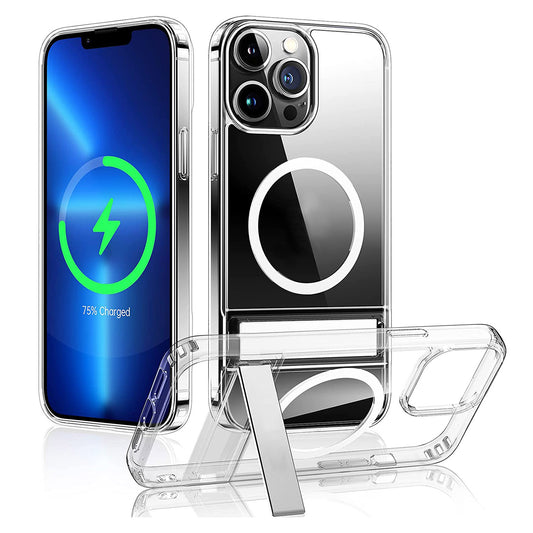 LJGelectro - Magnetic Metal Kickstand Clear Case Shockproof Anti Yellowing Phone Cover Compatible with Magsafe Fit for IOS Phone 14 Pro Max