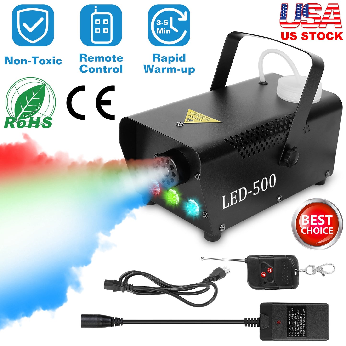 LJGelectro - 400W Fog Machine RGB LED Party Club DJ Fogger Rapid Heating Remote Control Wedding Stage Smoke Machine