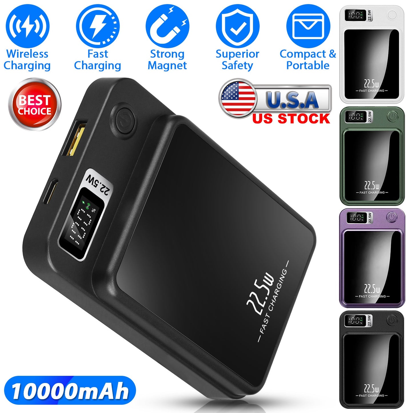 LJGelectro - 2 In 1 Magnetic Wireless Power Bank 10000mAh PD20W Fast Charger MagSafe Wireless Power Bank Fit for IOS Phones IOS Phone 14 Series And More