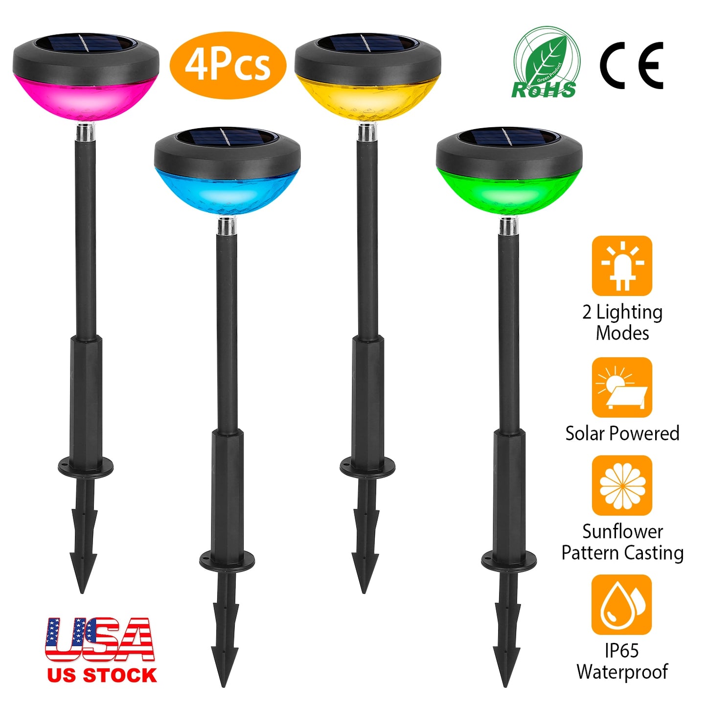 LJGelectro - 4Packs Solar Pathway Light Color Changing Garden Light Landscape Stake Ornamental Light for Yard Patio Lawn