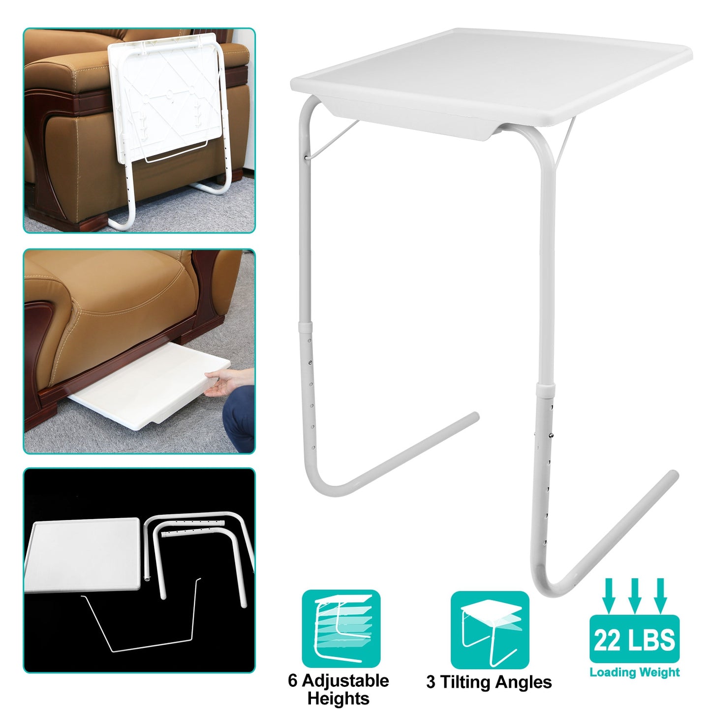 LJGelectro - Foldable Tray Table Portable Sofa TV Tray 6 Heights 3 Angles Laptop Desk Adjustable Eating Dinner Coffee for Bed Dorm Home