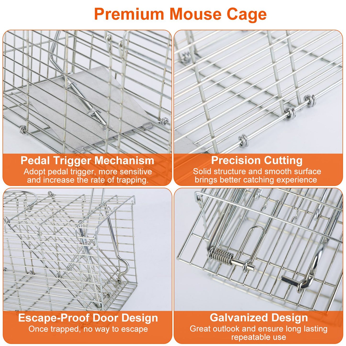 LJGelectro - Foldable Rat Trap Cage Humane Live Rodent Trap Cage Galvanized Iron Mice Mouse Control Bait Catch with Detachable L Shaped Rod