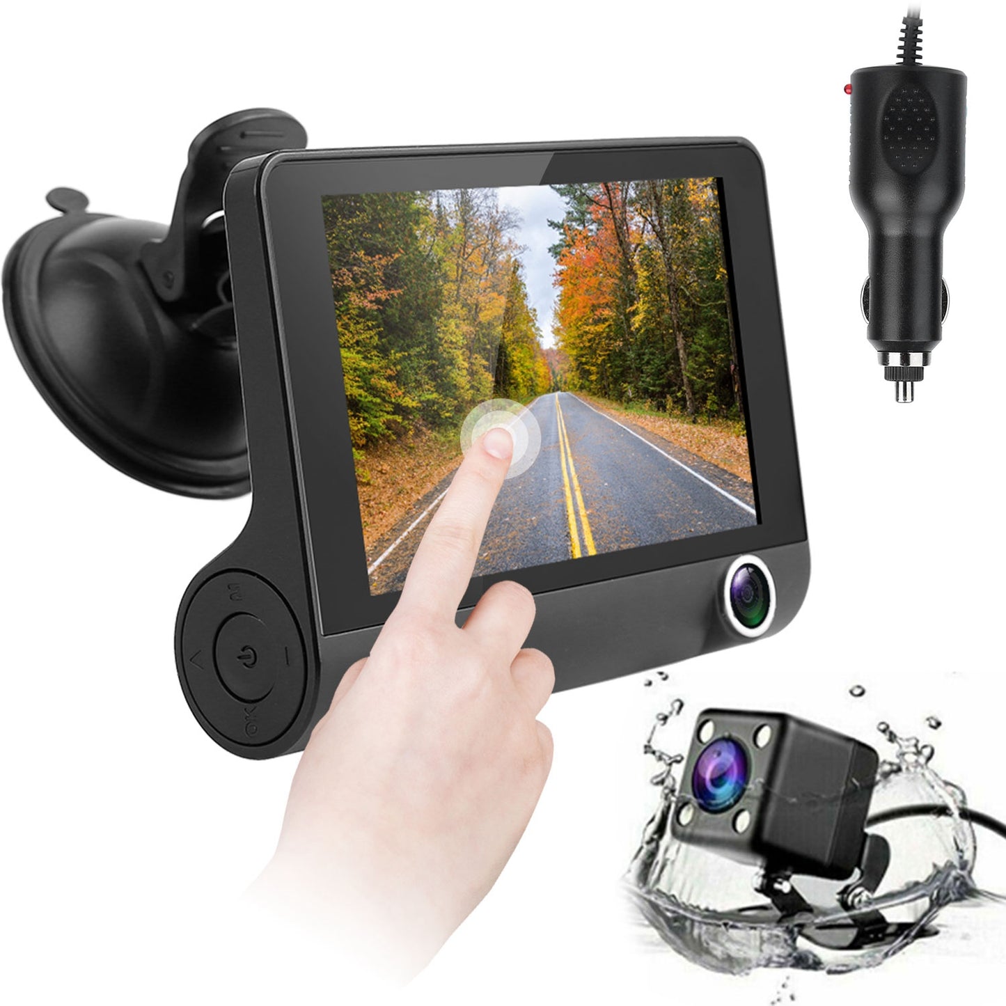 LJGelectro - FHD 1080P Touch Screen Car DVR Dash Camera 4In 3 Lens Vehicle Driving Recorder Seamless Loop Recording