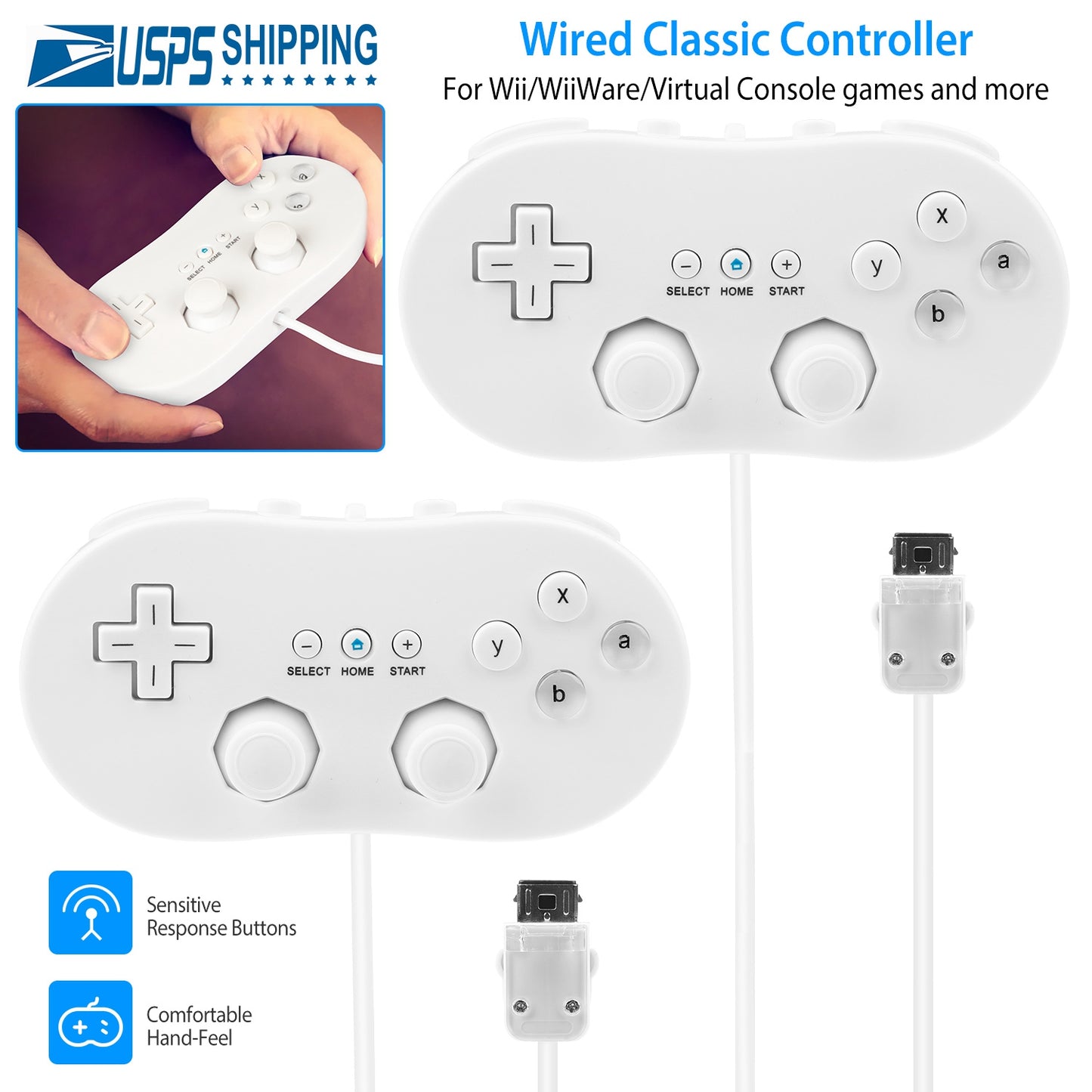 LJGelectro - 2PCS Classic Game Controller Pad Wired Gamepad Joypad Joystick for Nintendo Wii Remote