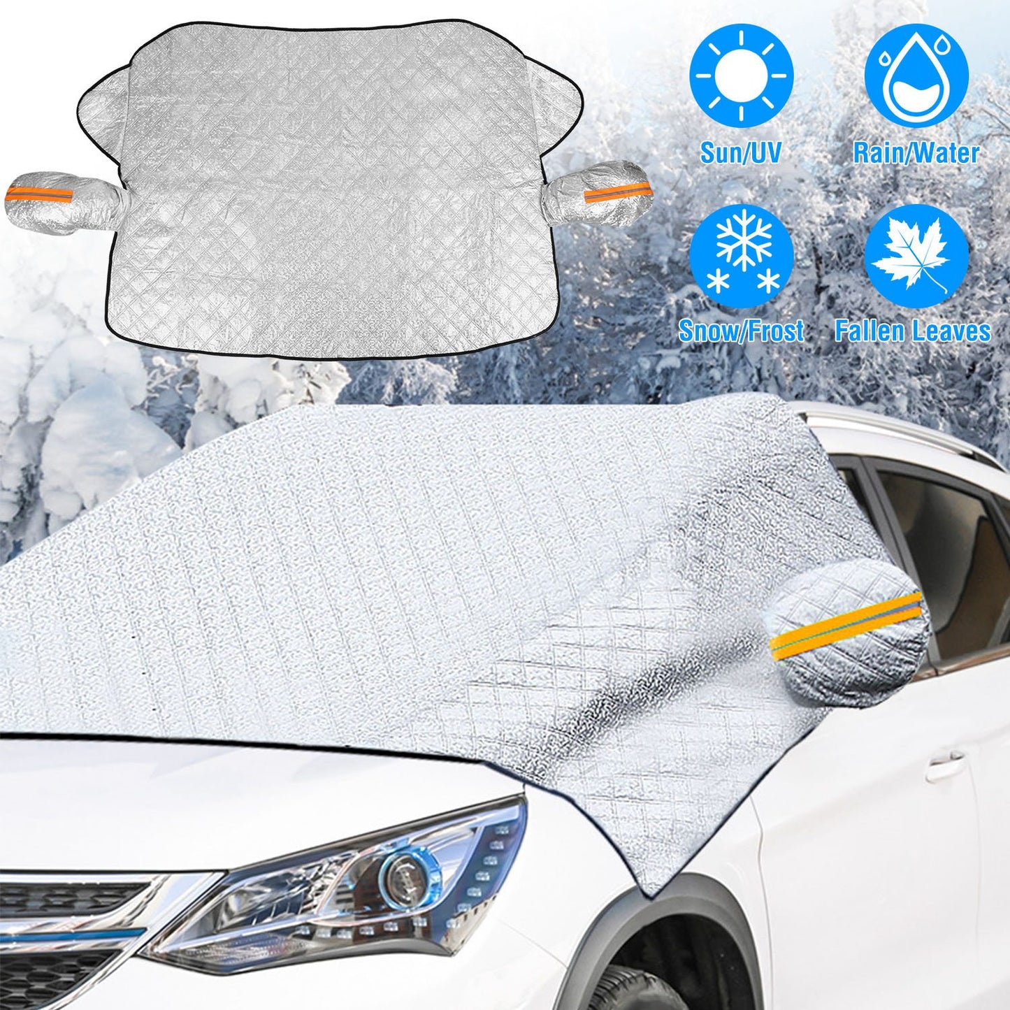 LJGelectro - Car Windshield Snow Cover Windproof Magnetic Car Windscreen Cover Frost Ice Protection with Side Mirror Protector 5 Magnets for Most Vehicles