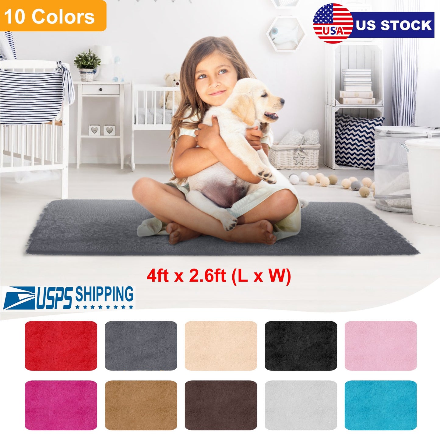 LJGelectro - Fluffy Bedroom Rug 4’ x 2.6’ Anti-Skid Shaggy Area Rug Decorative Floor Carpet Mat for Nursery Bedroom Living Room