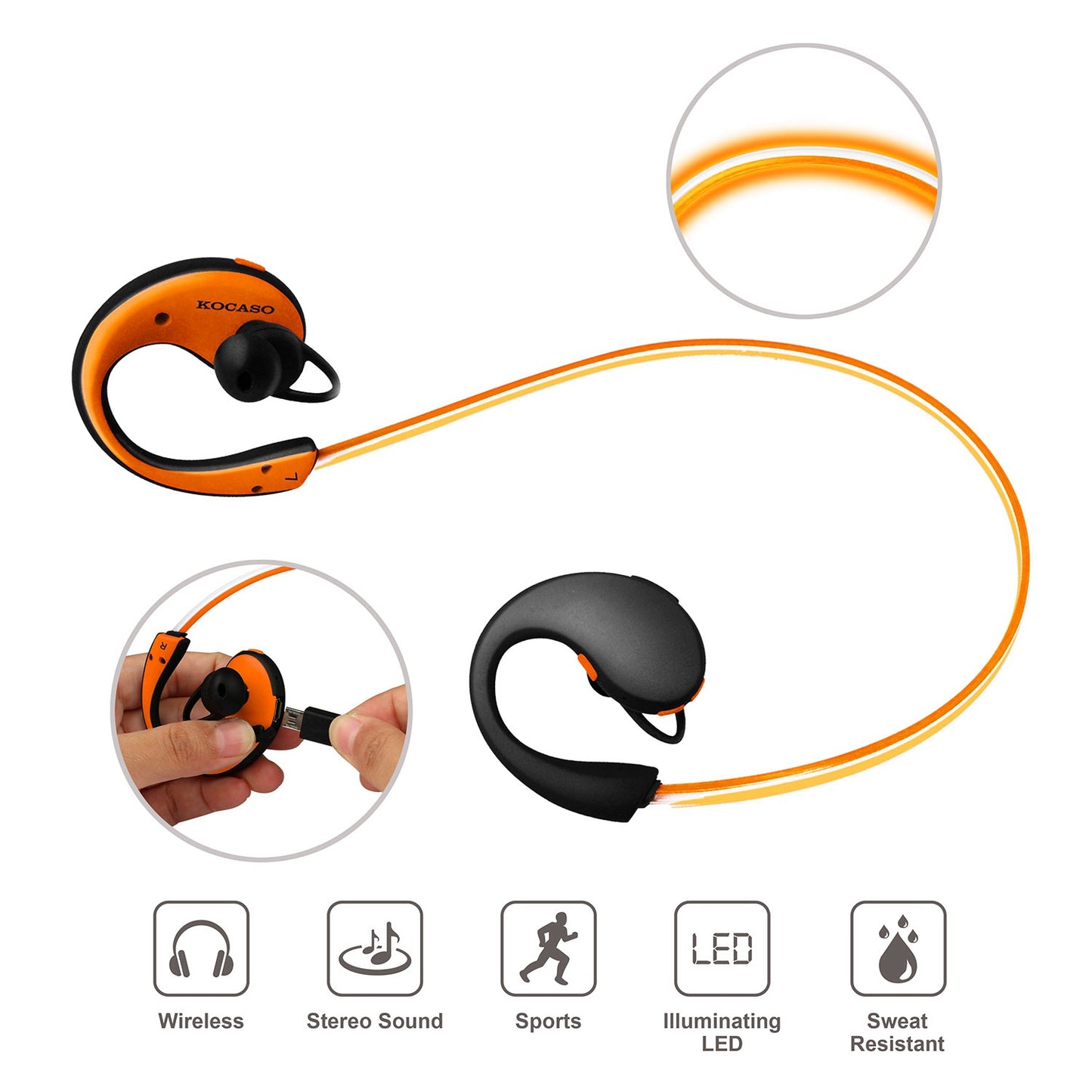 LJGelectro - Wireless Sports Headsets Wireless V4.1 Neckband Earphones HD Stereo Sweat-proof Headphones Earbuds w/ LED Light Mic 8Hrs Work Running