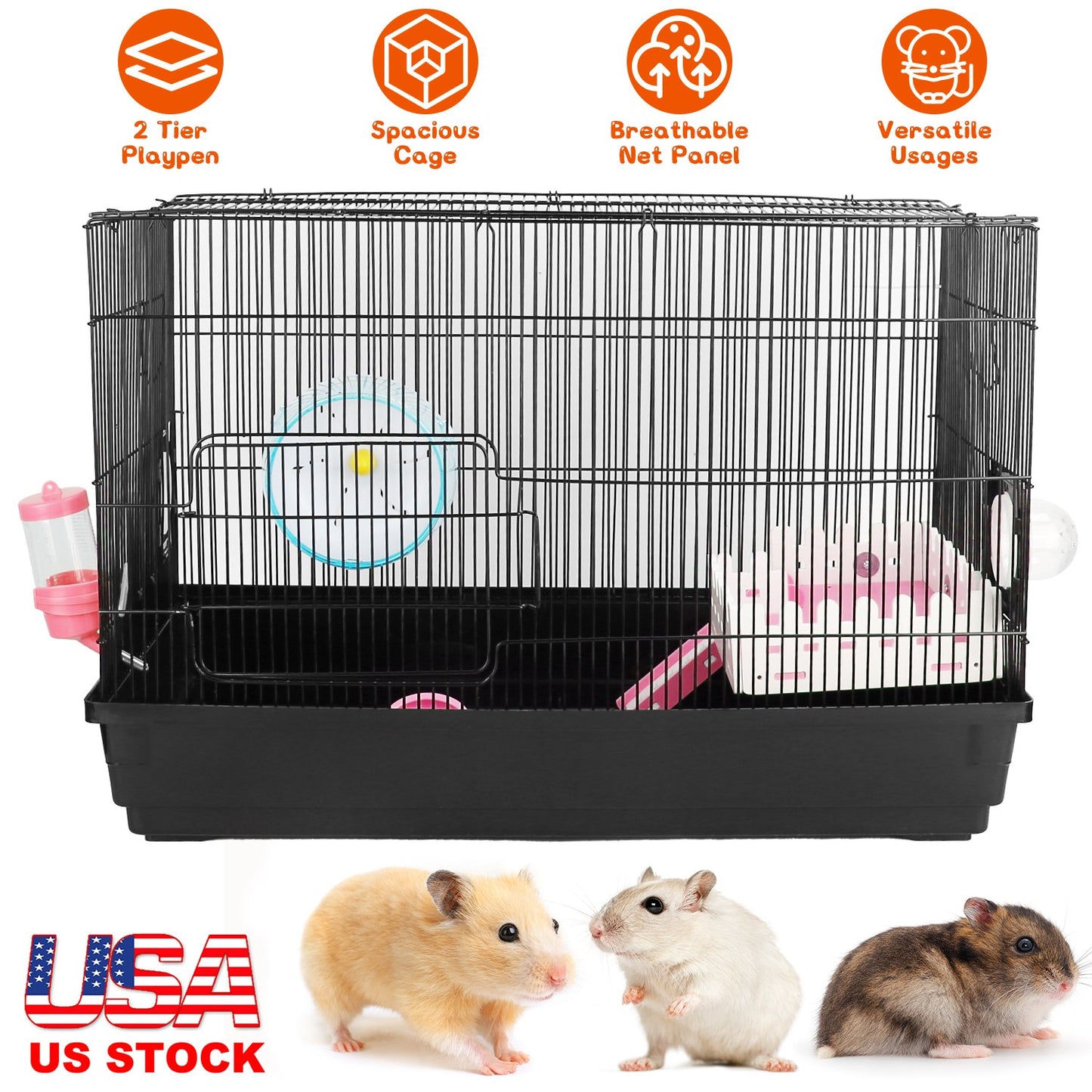 LJGelectro - 2-Tier Hamster Cage Small Animal Critter House Habitat Cage Hamster Playpen for Pet Rat Mice Hamster