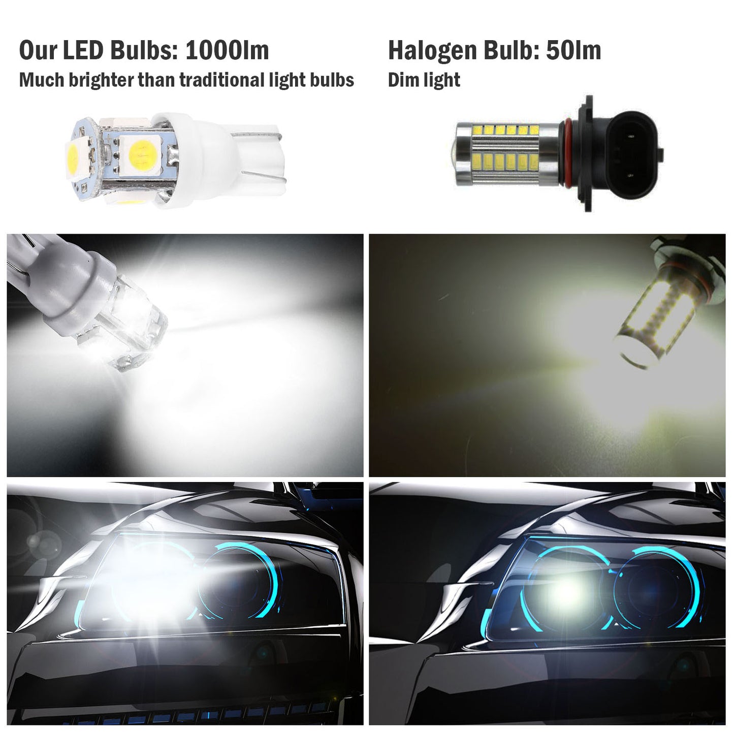 LJGelectro - 50Pcs/Kit LED Car Light Bulbs 1000lm T10 Base 5050 6000K White Auto Lamps Replacement for Dome Map Door Trunk Signal License Plate