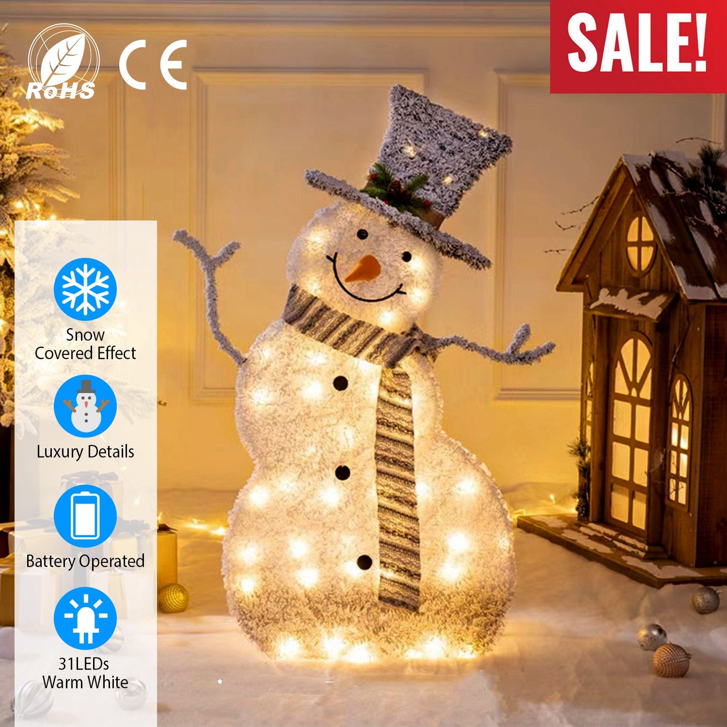 LJGelectro - LED Christmas Snowman Decoration Light Collapsible Battery Operated Lighted Snowman Indoor Outdoor Garden Light with Removable Hands Scarf