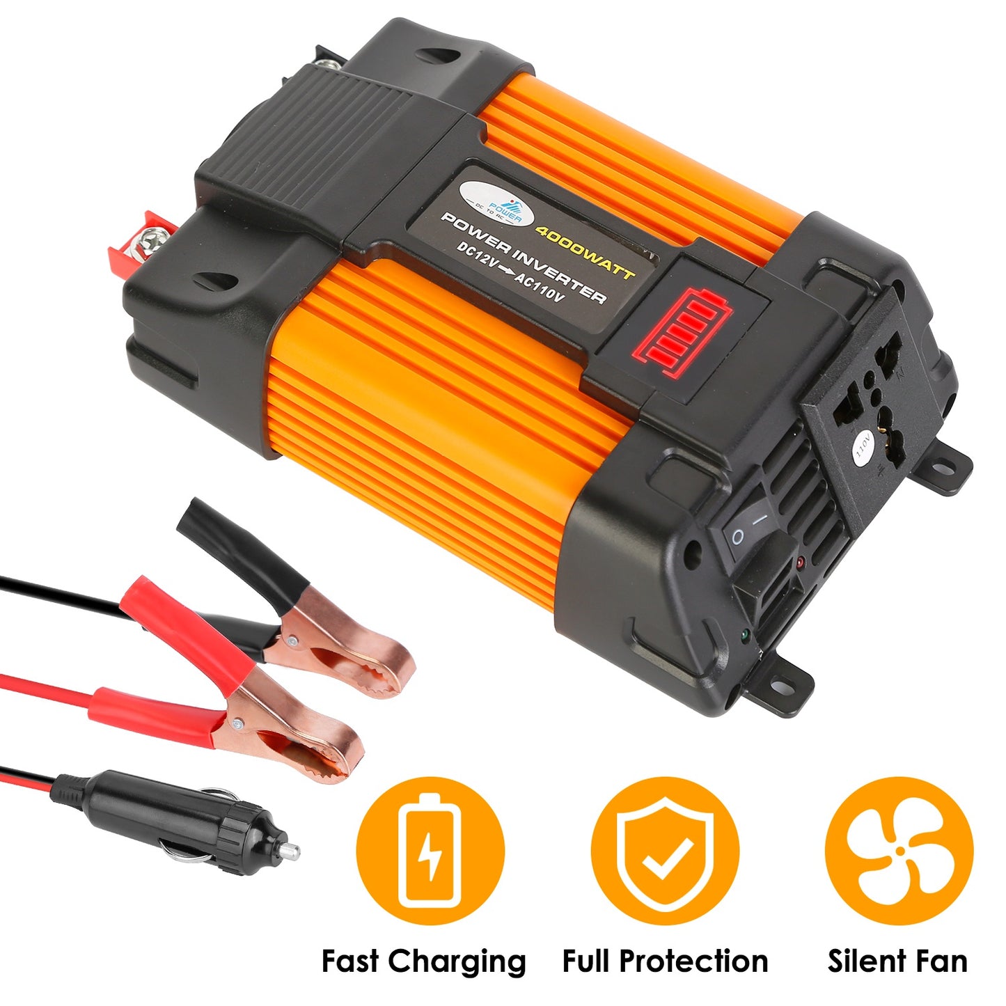 LJGelectro - 500W Continuous Power Inverter DC 12V To AC 110V Car 4000w Peak Power Inverter w/ Dual 5V 2.1A USB Ports For RV Caravan Truck Laptop