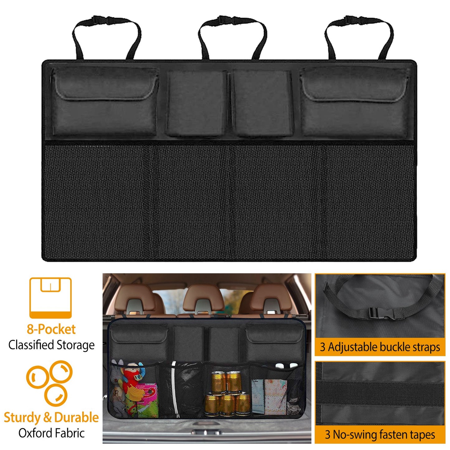 LJGelectro - Car Backseat Trunk Organizer Auto Hanging Back Seat Storage Bag Pocket Adjustable Strap