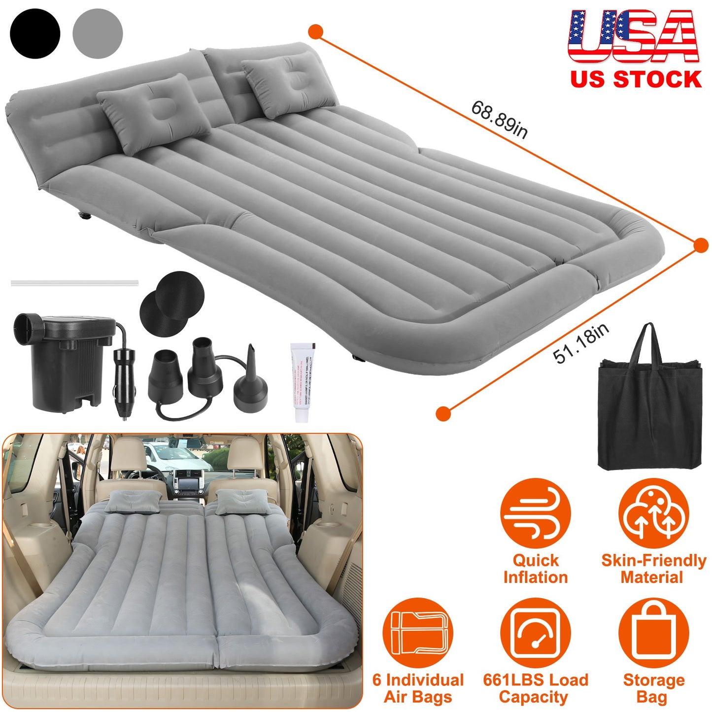 LJGelectro - Inflatable SUV Air Mattress Thickened Camping Bed Cushion with Pillow Air Pump Storage Bag PVC Flocked Car Bed for Home Car Travel Camping