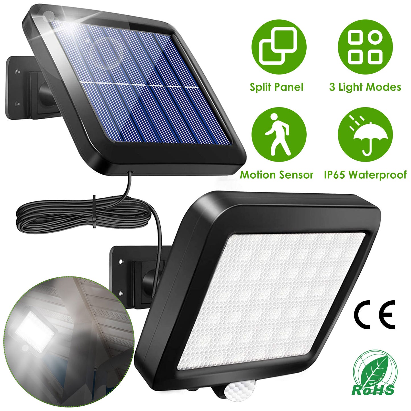 LJGelectro - 56 LEDs Outdoor Solar Security Light Flood Light Wall Solar Lamp Motion Sensor Solar Light LED Garden Path Garage Light