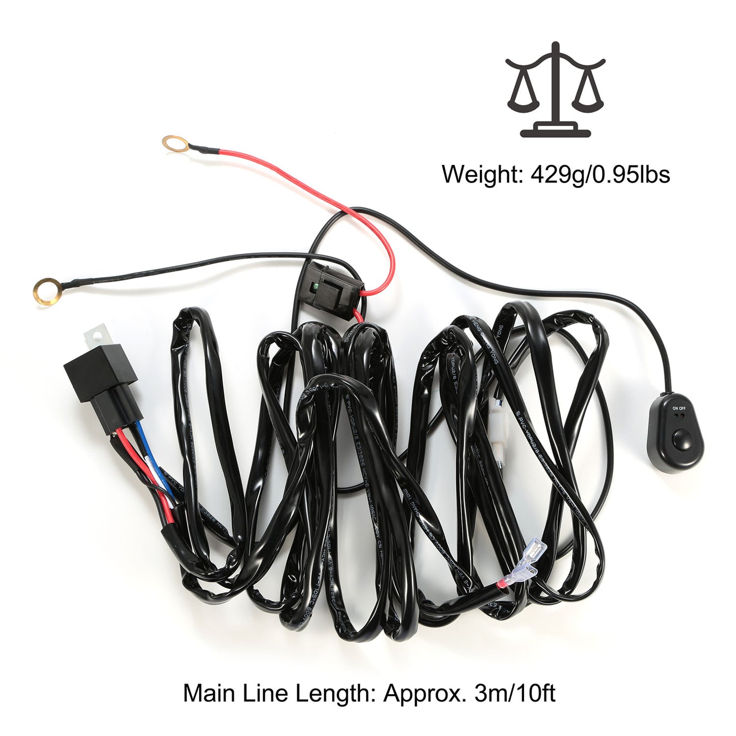 LJGelectro - LED Light Bar Wiring Harness Kit 280W 12V 40A Power Relay Fuse On/Off Switch 10ft Length Universal Fitment Light Bar Accessories